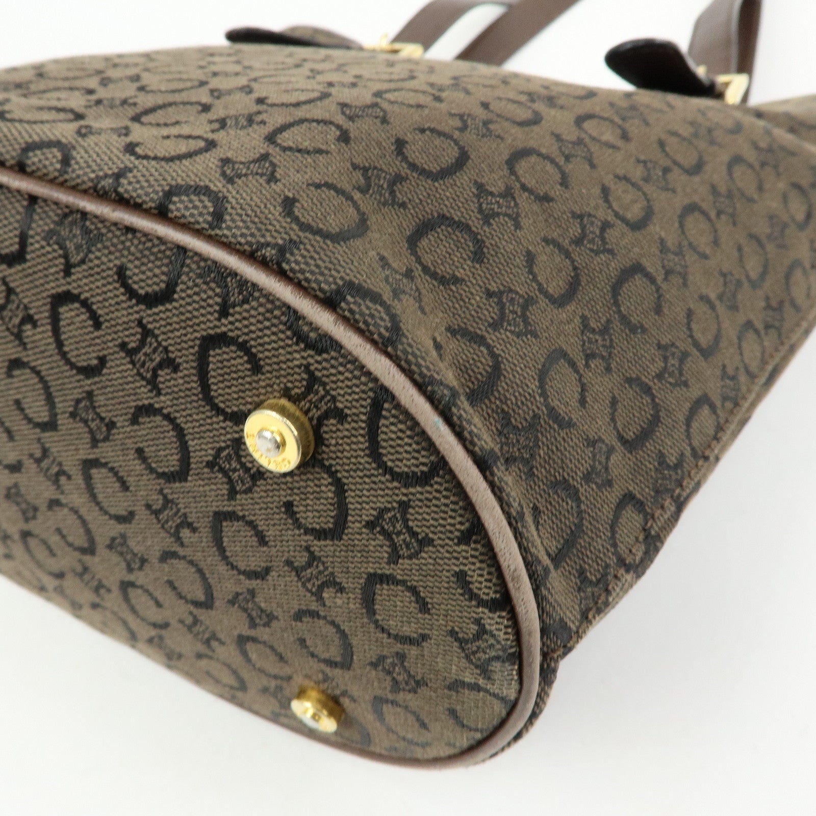 CELINE C Macadam Canvas Leather Tote Bag Shoulder Bag Brown