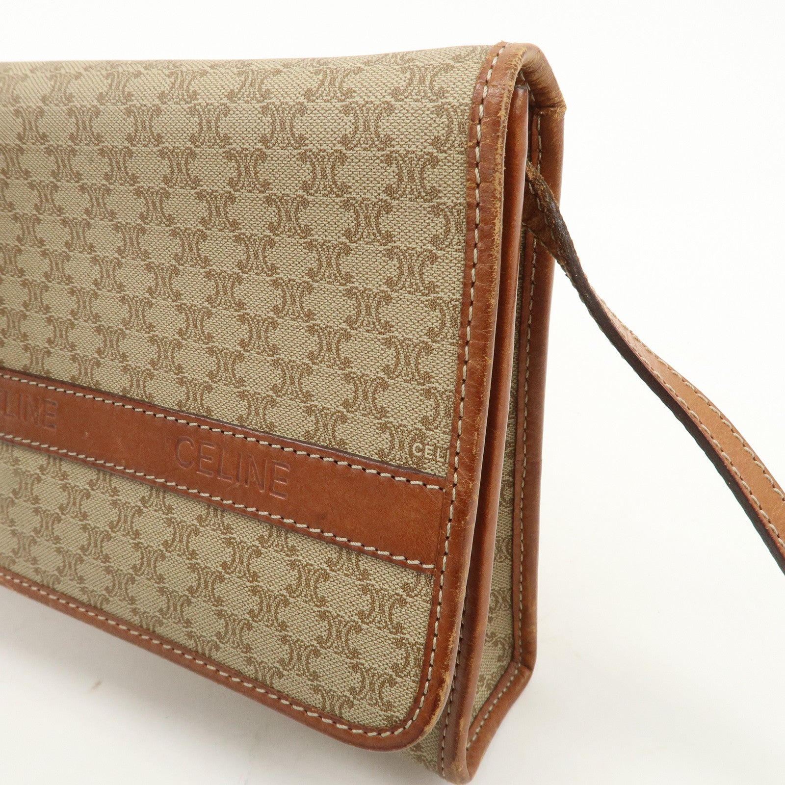 CELINE Macadam PVC Leather 2Way Bag Shoulder Bag Beige