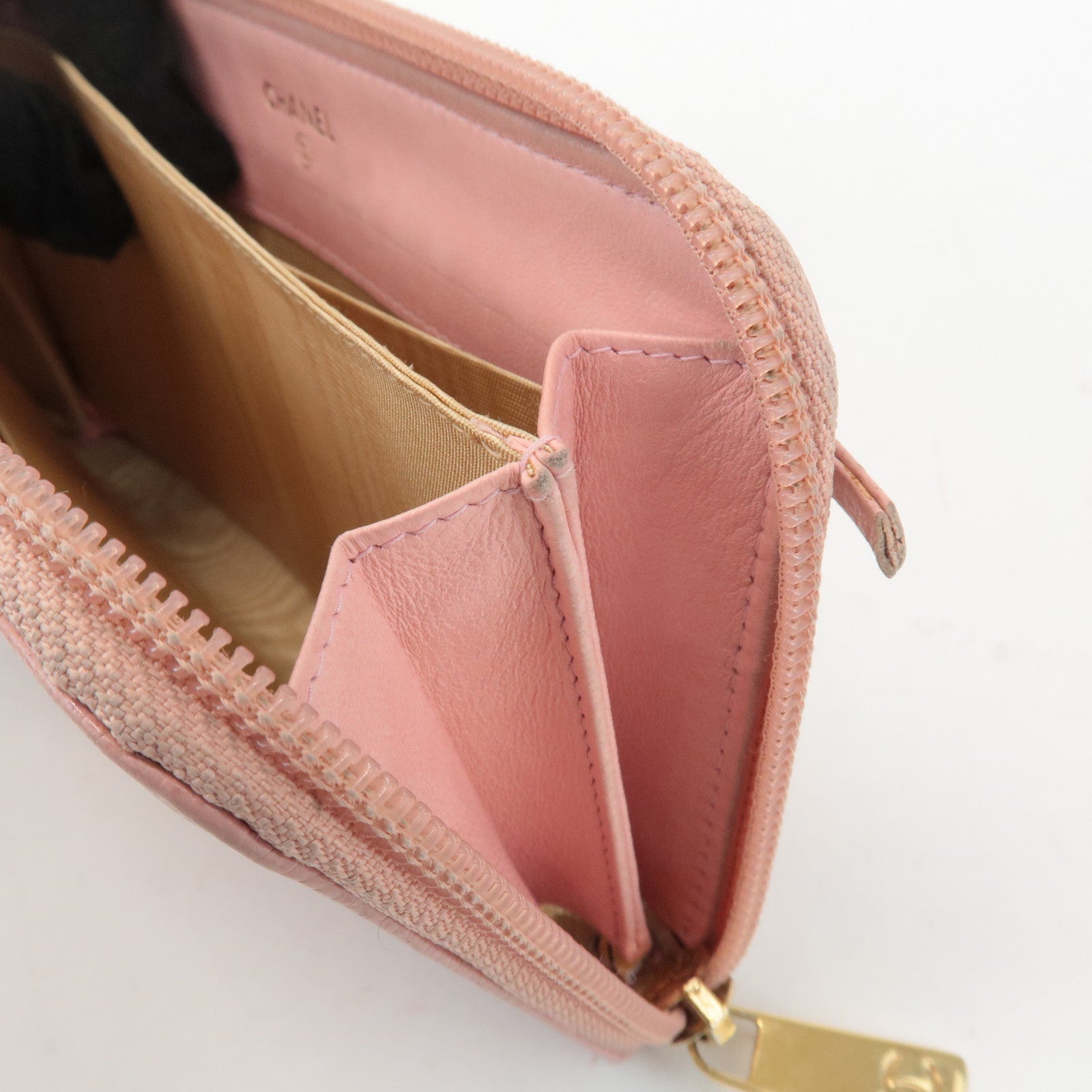 CHANEL COCO Mark Caviarskin Zip Around Long Wallet Pink A50071 Used