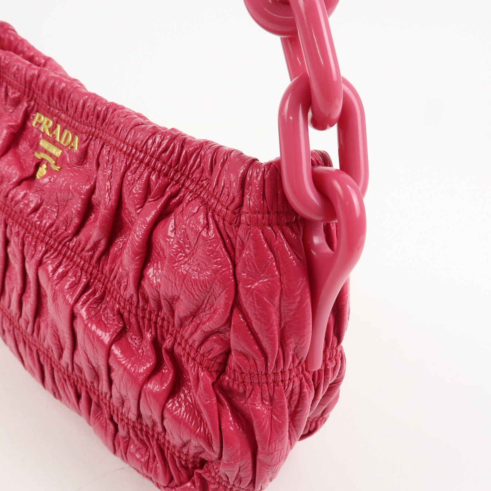 PRADA Logo Patent Leather Chain Shoulder Bag Hand Bag Pink BR4075