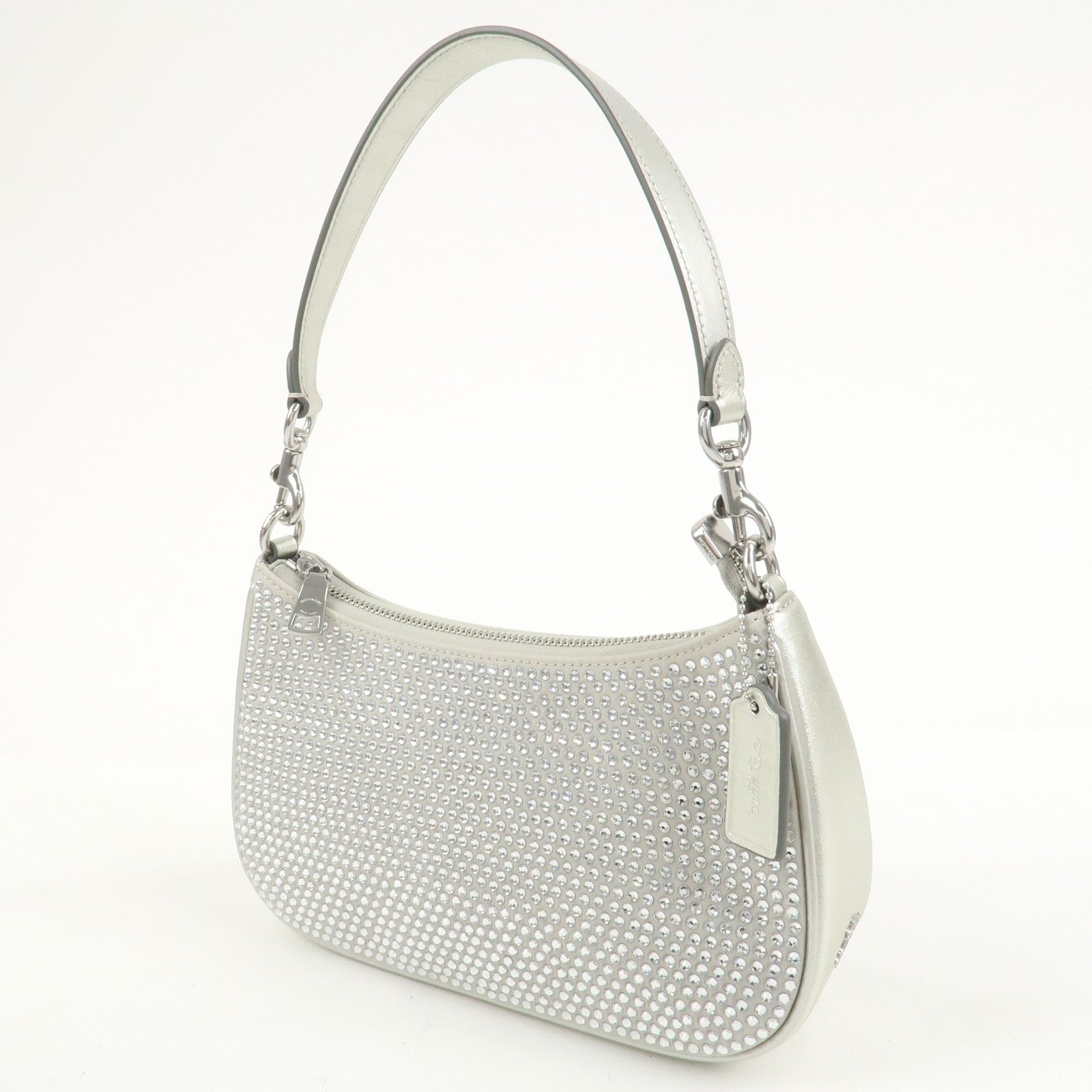 COACH Teri 2Way Leather Shoulder Bag Hand Bag Rhinestone Silver