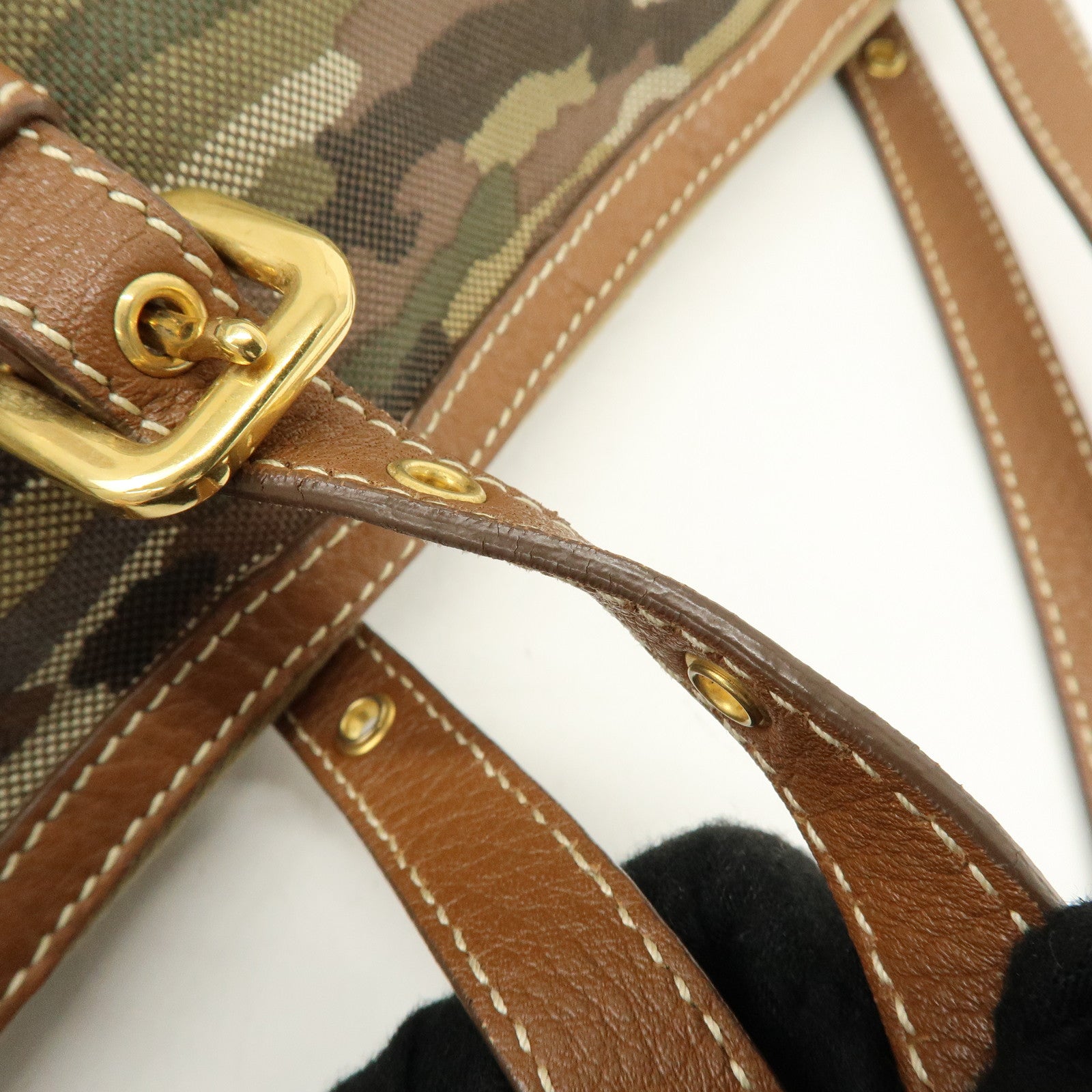 PRADA Canvas Leather Tote Bag Shoulder Bag Camouflage Brown Khaki