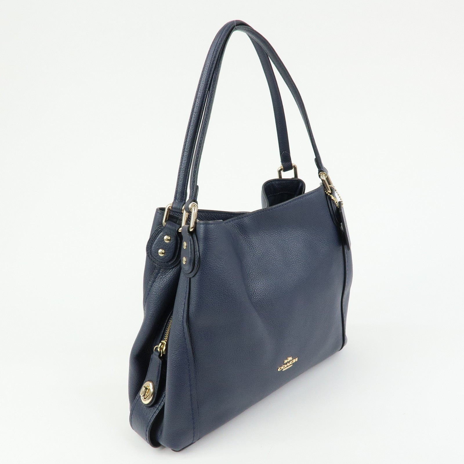 COACH Edie Leather Tote Bag Shoulder Bag Hand Bag Navy