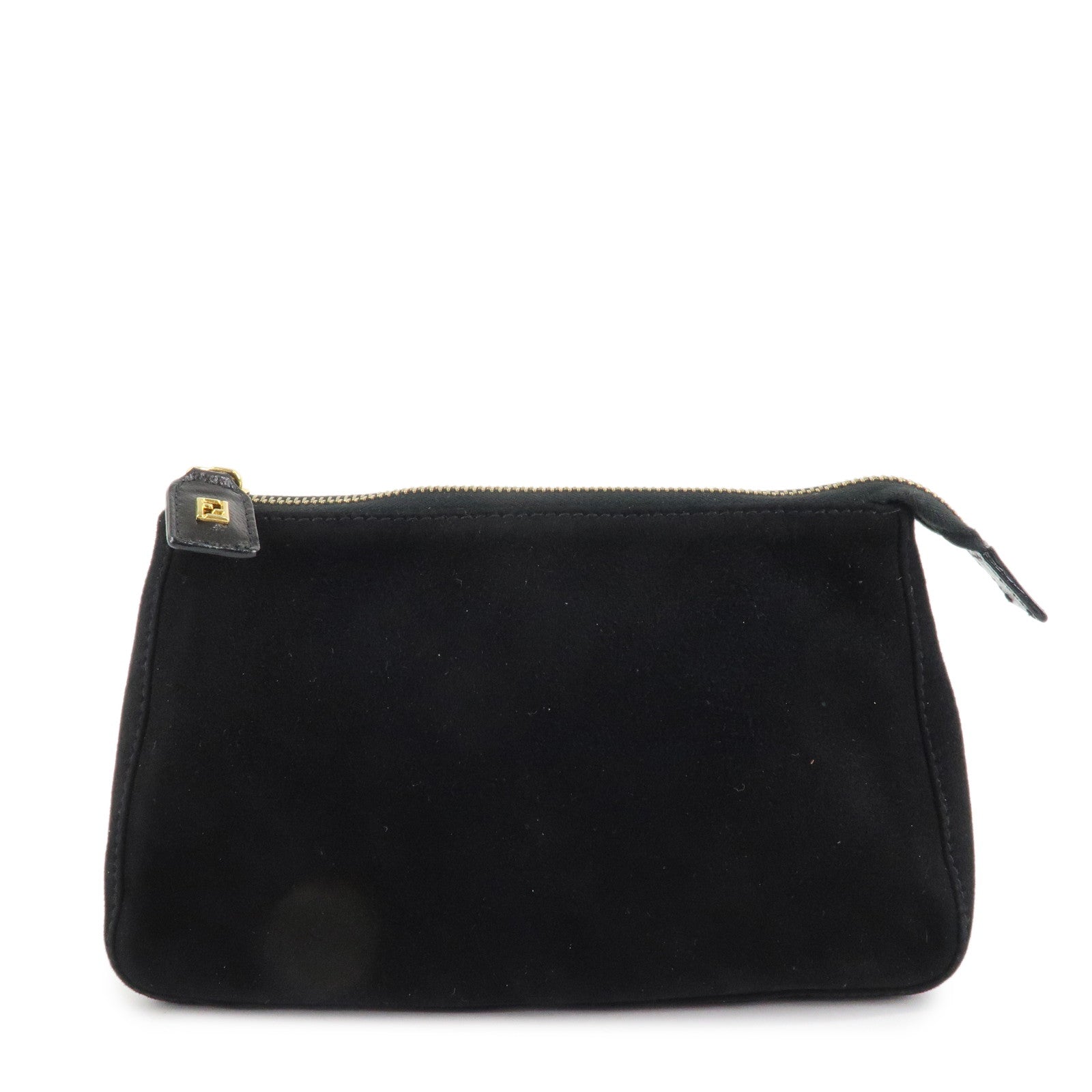 FENDI Suede Cosmetic Pouch Black Gold Hardware 26387 Used