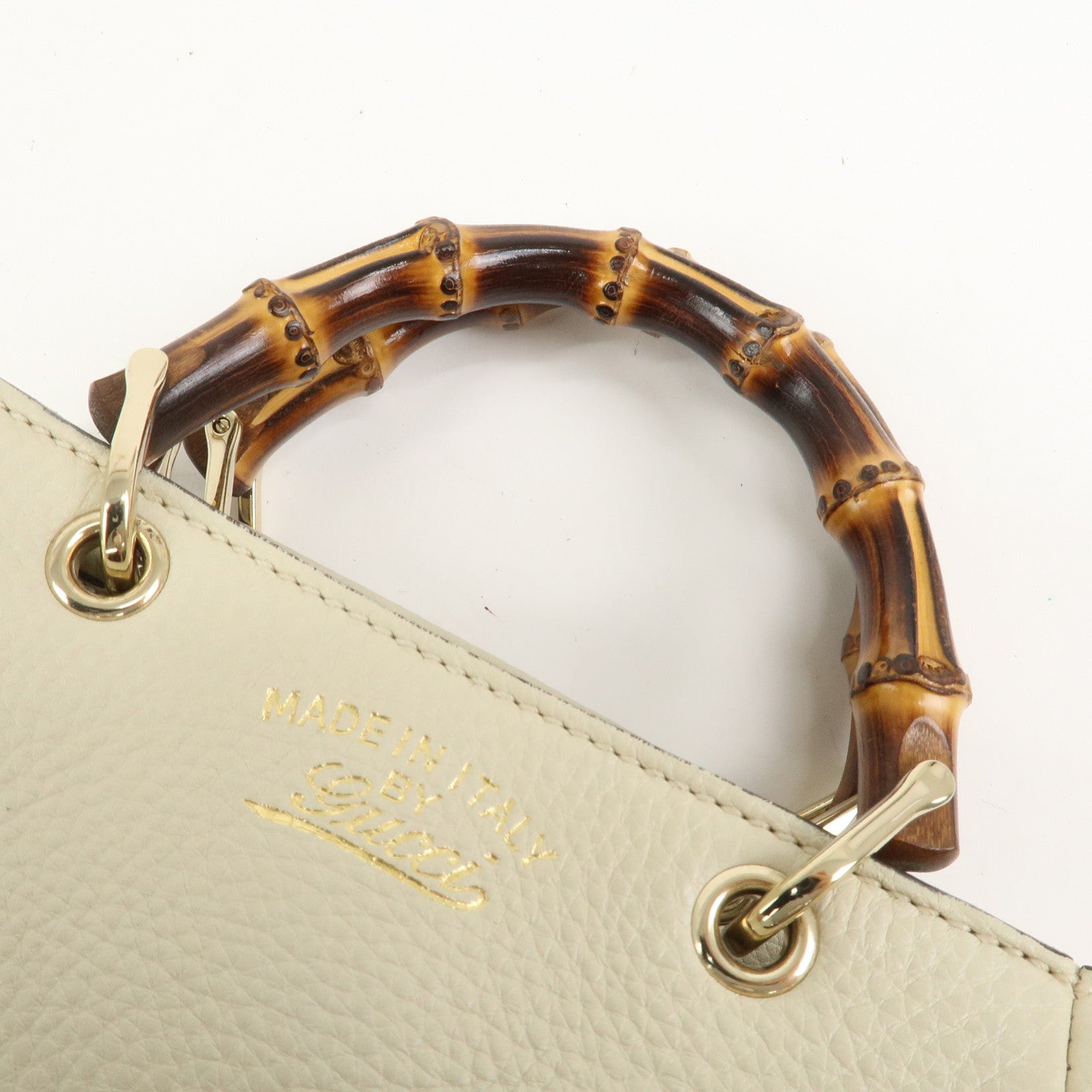 GUCCI Bamboo Leather Mini Shopper 2Way Bag Hand Bag Ivory 368823