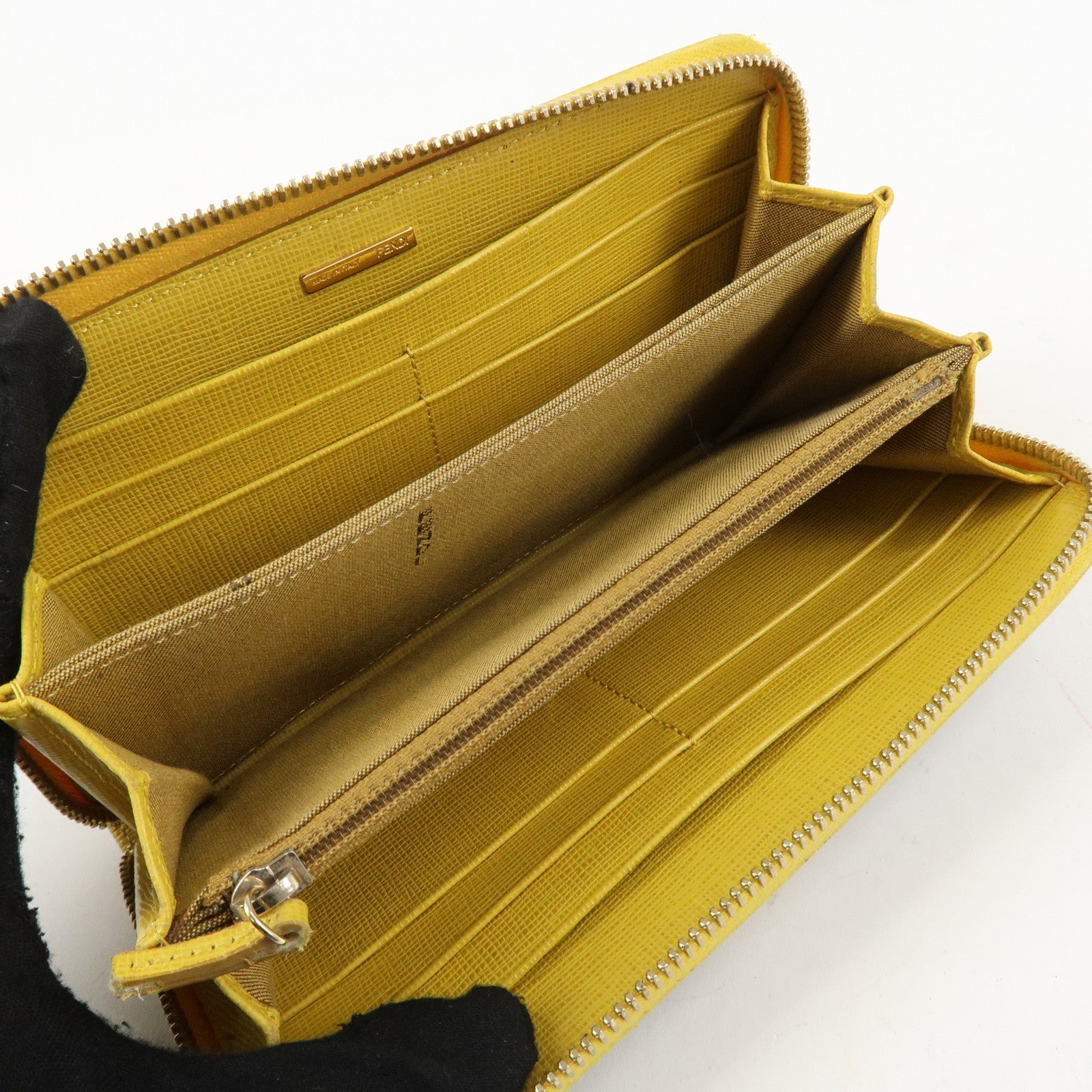 FENDI Zucca PVC Leather Round Zippy Long Wallet Brown Yellow 8M0299 Used