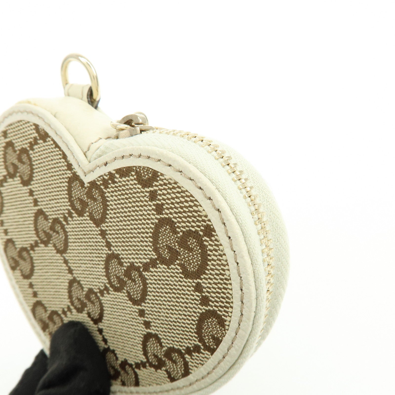 GUCCI Lovely Heart GG Canvas Leather Coin Case Brown Ivory 152615