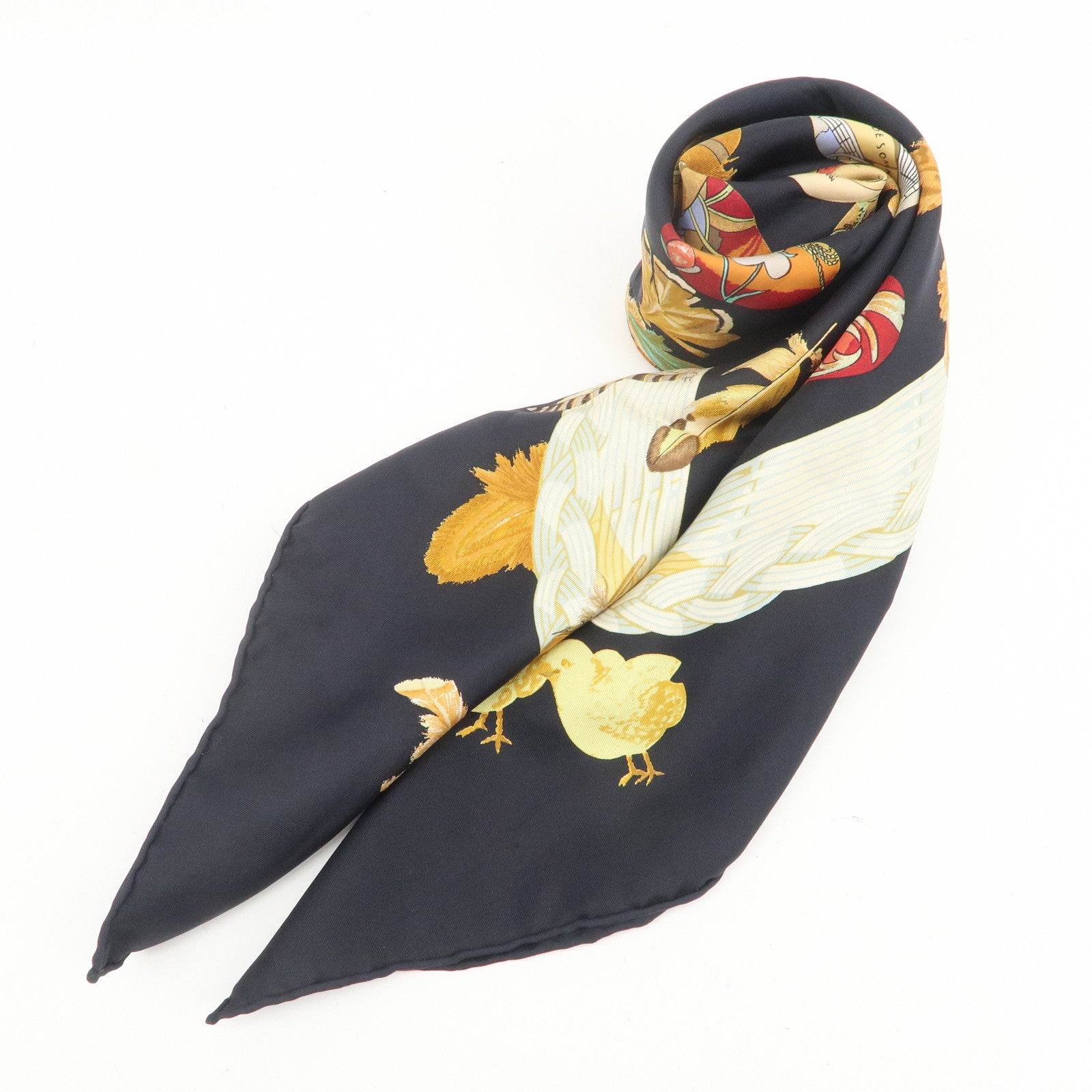 HERMES Carre 90 Silk 100% COUVEE D'HERMES Scarf Black Brown