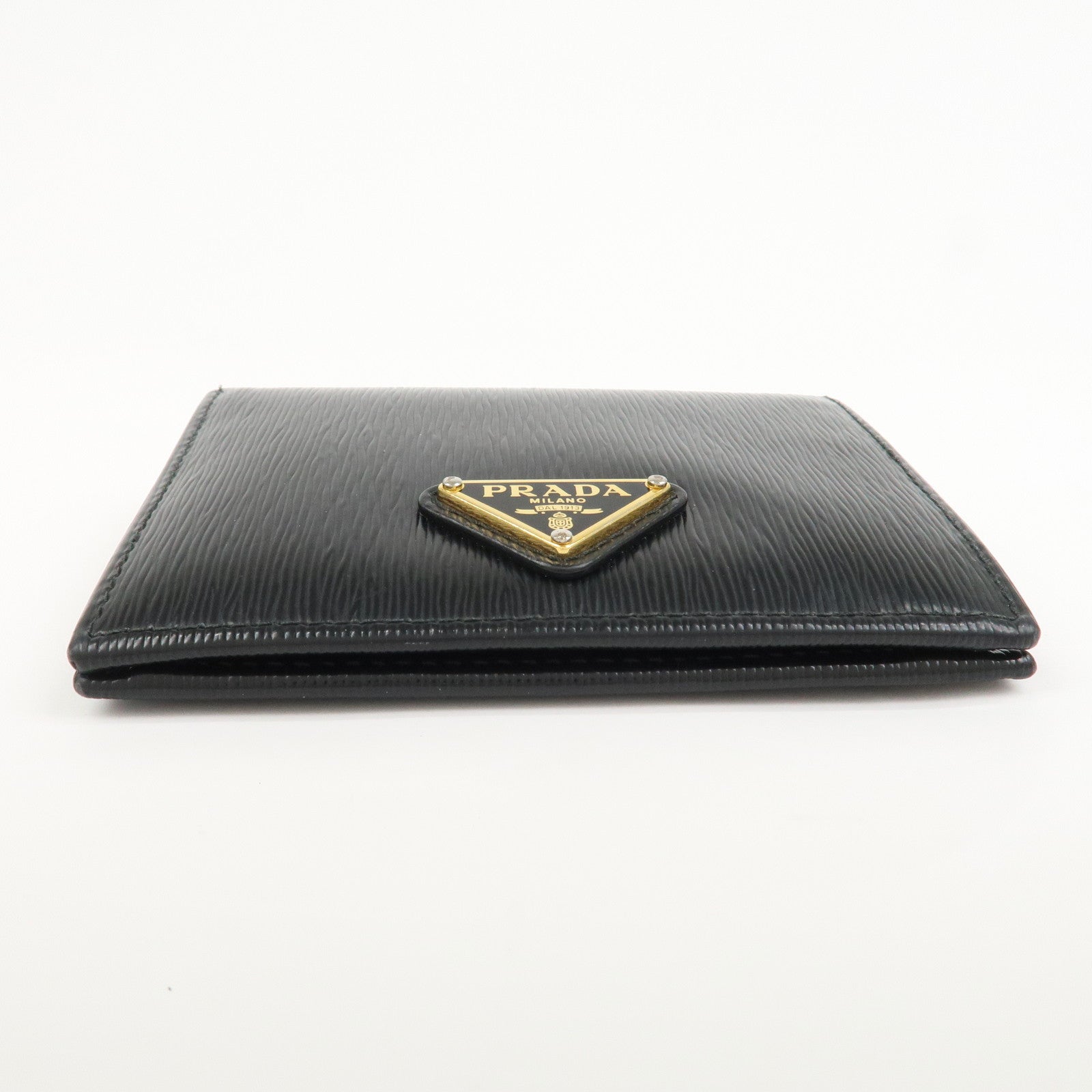 PRADA Vitello Move Leather Bi-fold Compact Wallet Black 1MV204