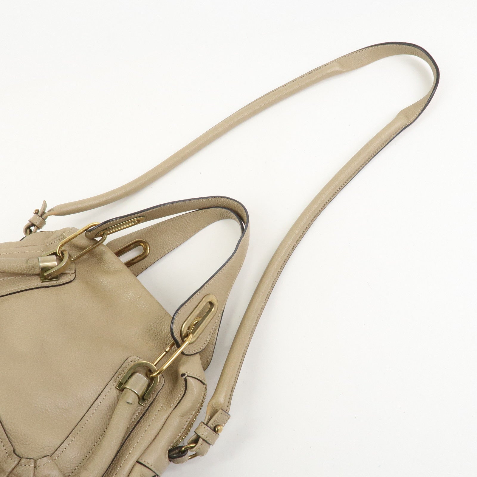 Chloe Parati Leather 2WAY Bag Shoulder Bag Beige