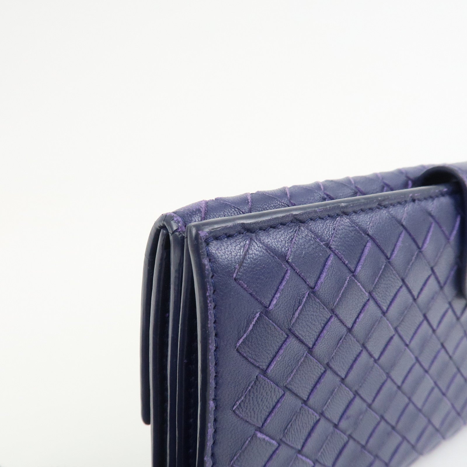 BOTTEGA VENETA Intrecciato Leather Long Flap Wallet Blue