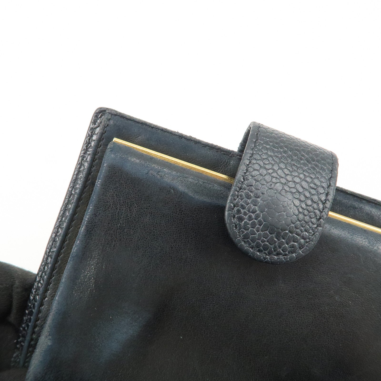 CHANEL COCO Mark Caviarskin Leather Bi-fold Wallet Black