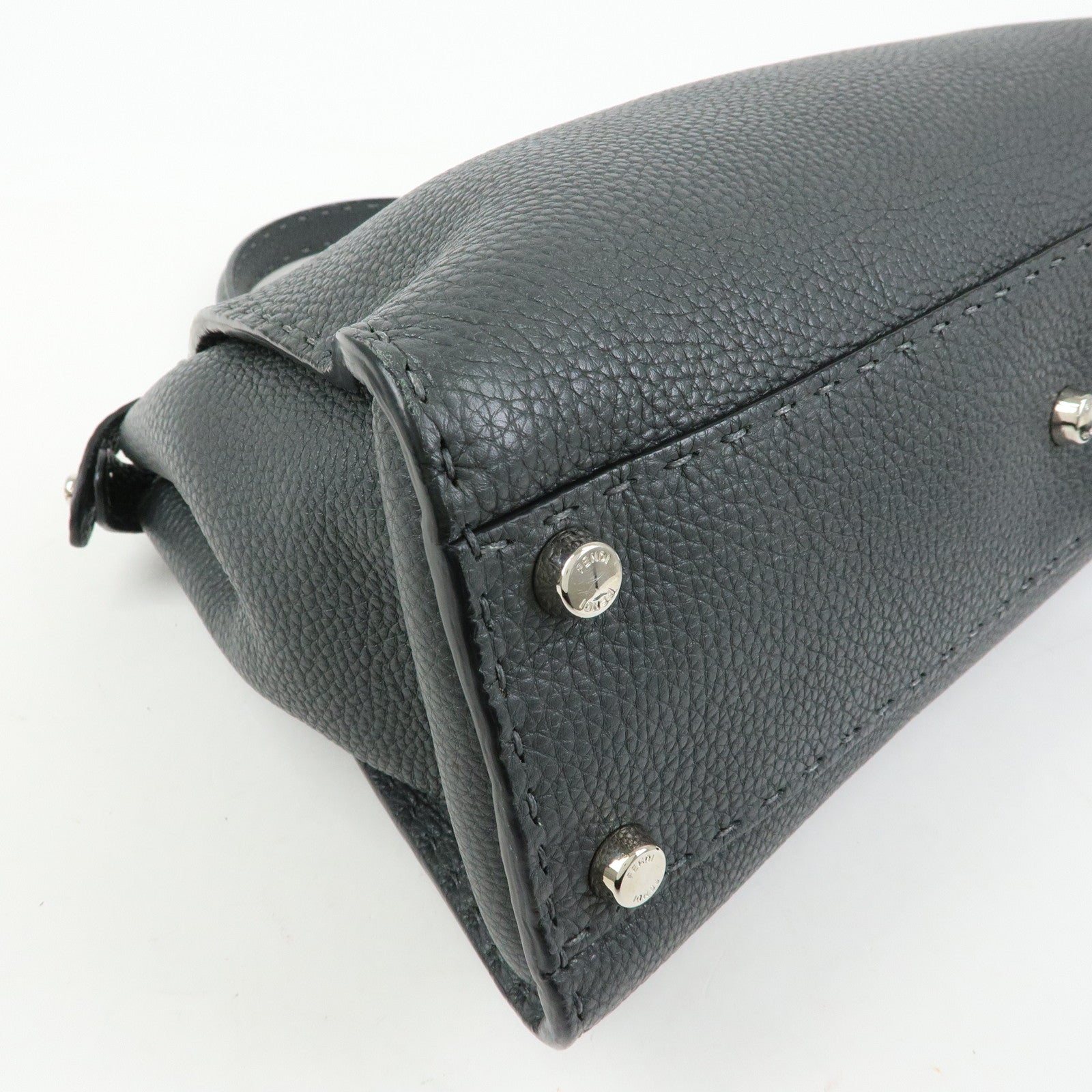 FENDI Selleria Peekaboo Leather 2Way Bag Hand Bag Gray 8BN290
