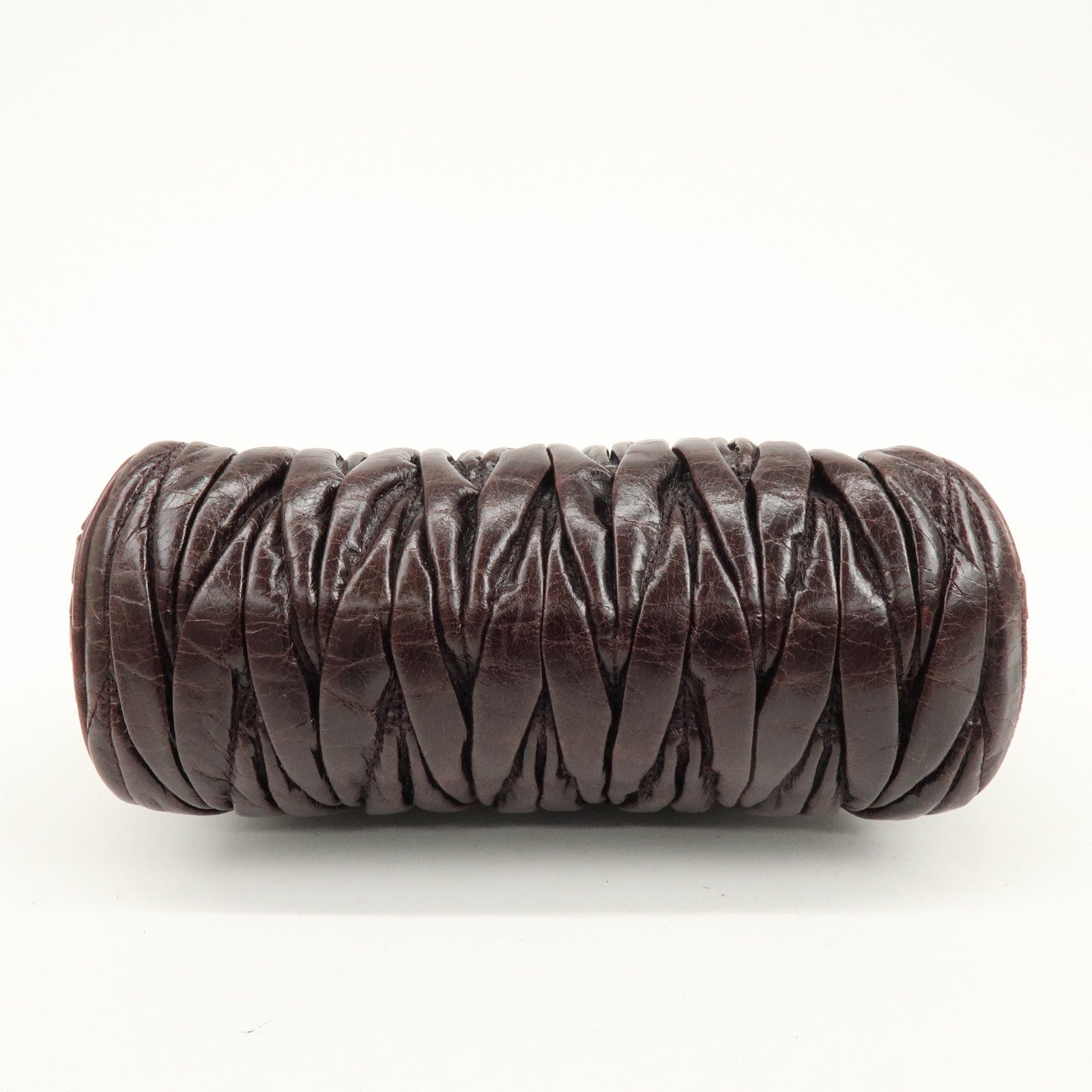 MIU MIU Matelasse Gathered Leather Hand Bag Brown
