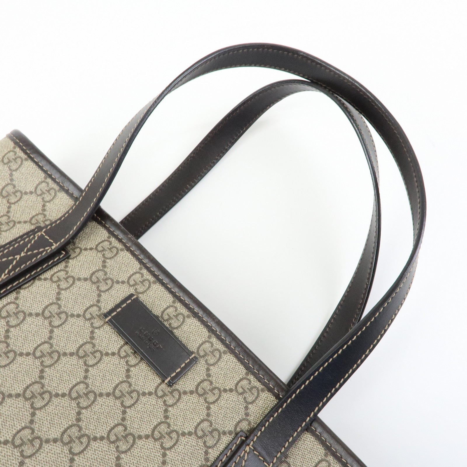 GUCCI GG Supreme Leather Tote Bag Shoulder Bag Beige Brown 211138