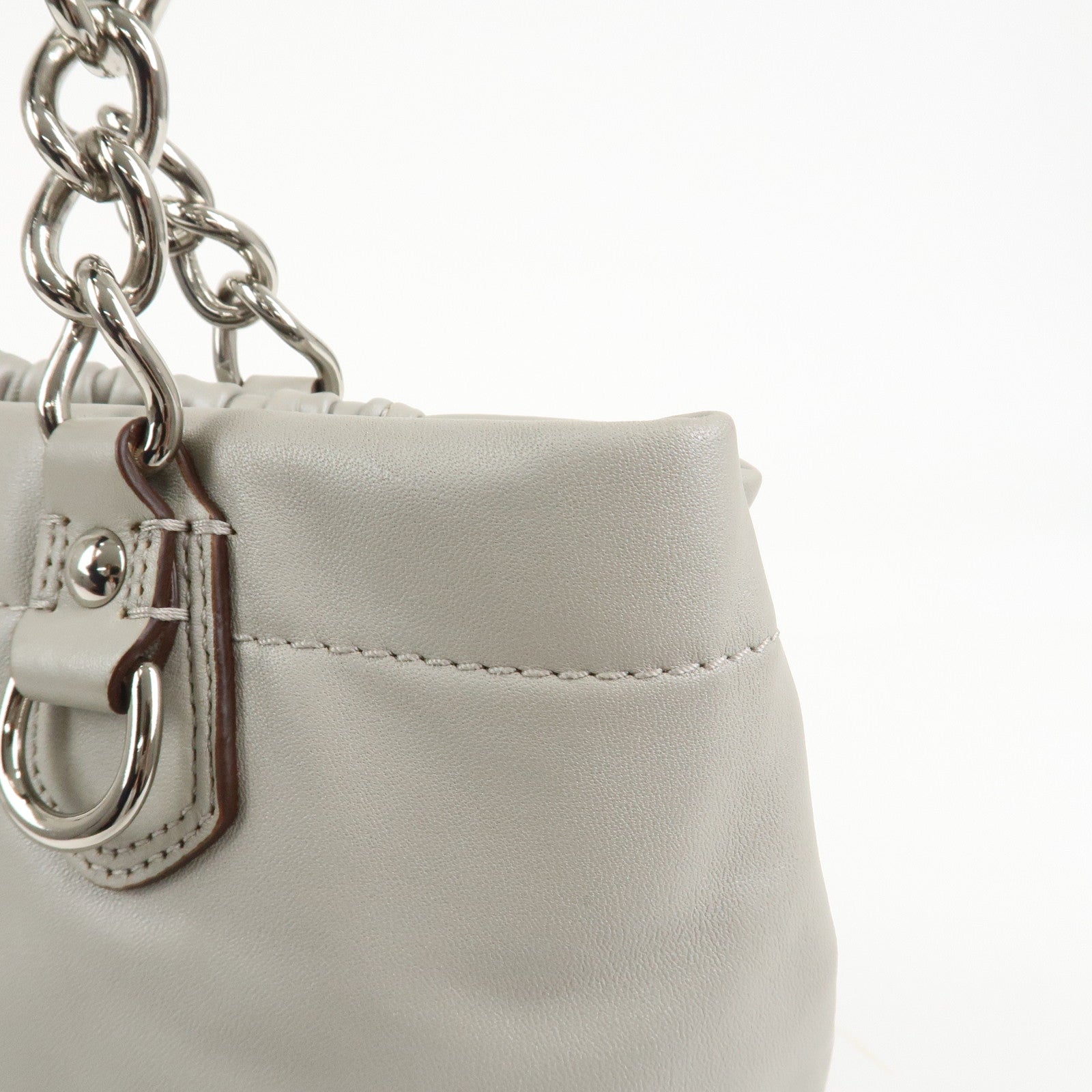 COACH Logo Leather Shoulder Bag Hand Bag Gray Silver