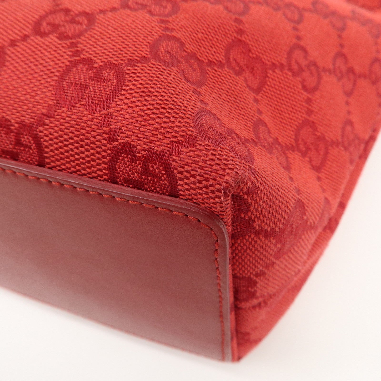 GUCCI GG Canvas Logo Leather Shoulder Bag Hand Bag Red 002繝サ1099