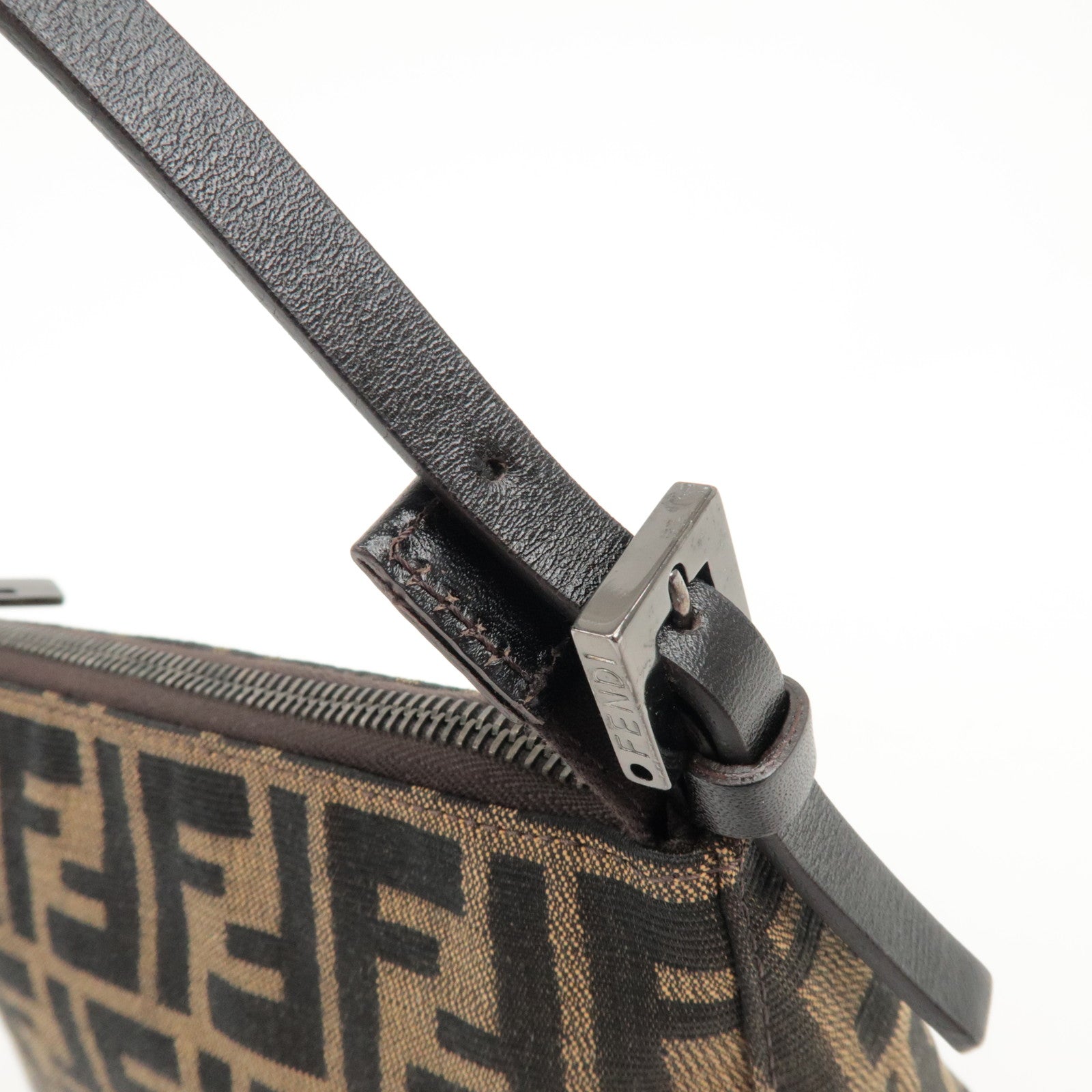 FENDI Zucca Canvas Leather Mini Hand Bag Brown 8BR155 Used