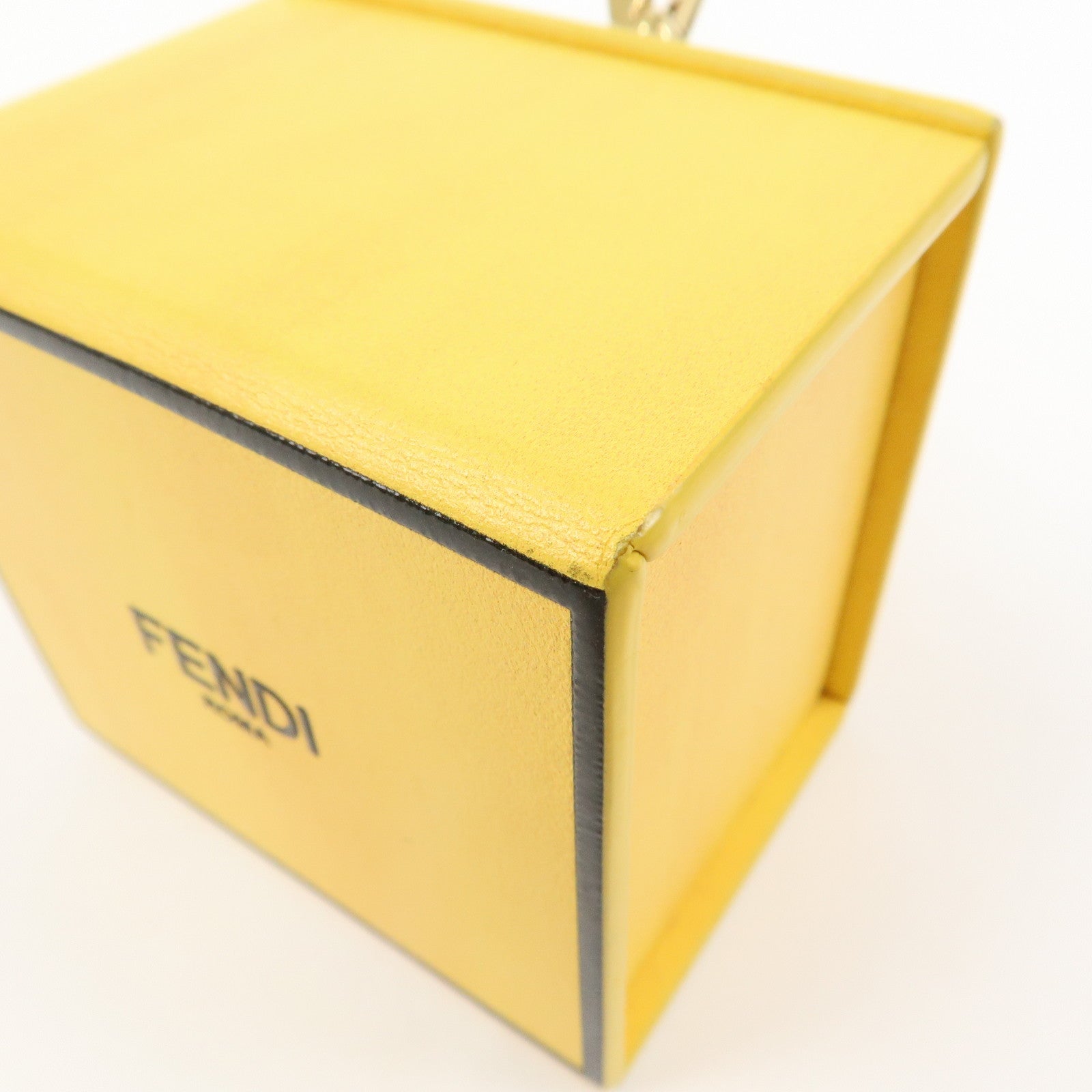 FENDI Logo Leather Mini Box Bag Charm Key Holder Yellow 7AR894