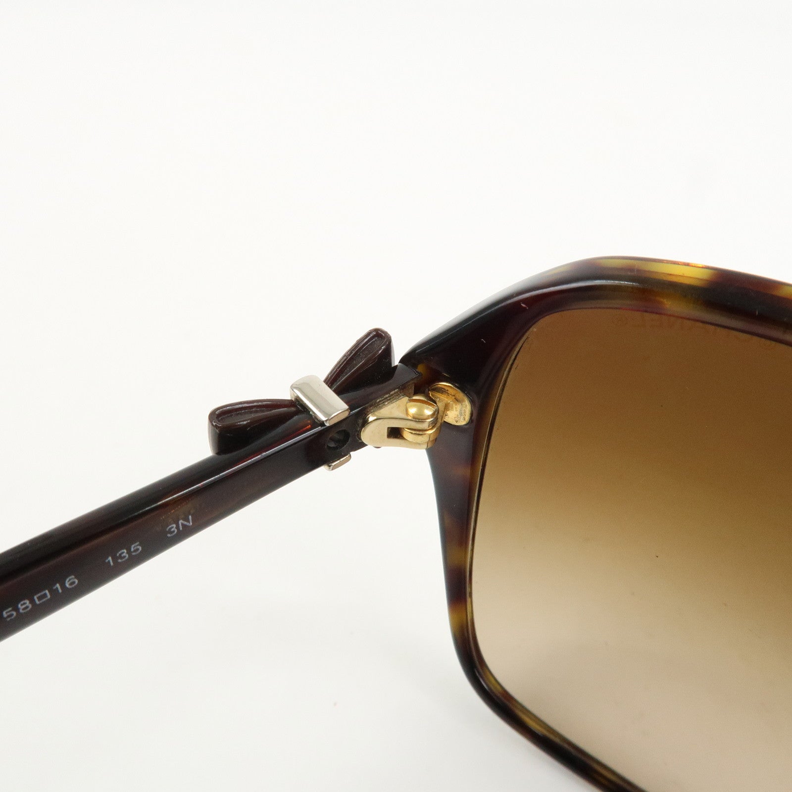 CHANEL Plastic Coco Mark Sunglasses Brown Ribbon Used