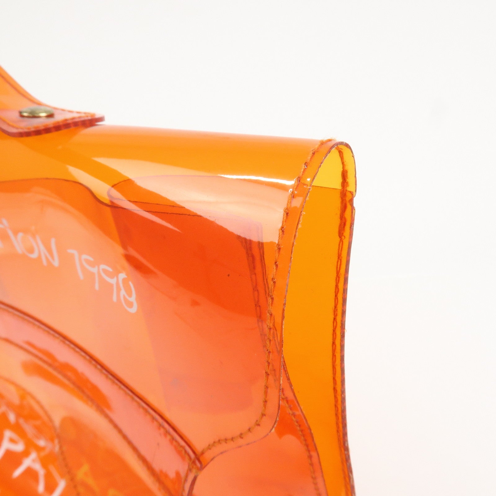 HERMES Kelly Vinyl Hand Bag Clear Transparent Orange
