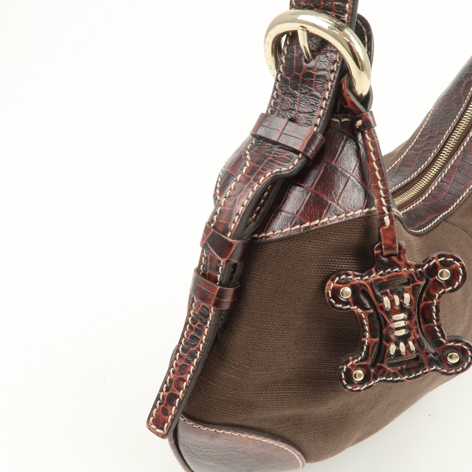 CELINE Canvas Leather Shoulder Bag Hand Bag Brown