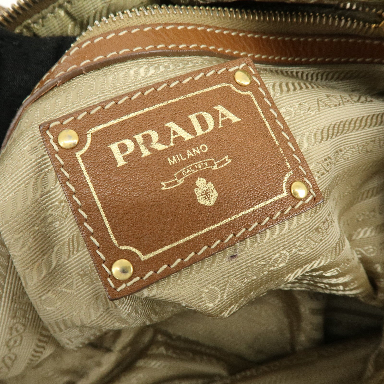 PRADA Canvas Leather Tote Bag Shoulder Bag Camouflage Brown Khaki
