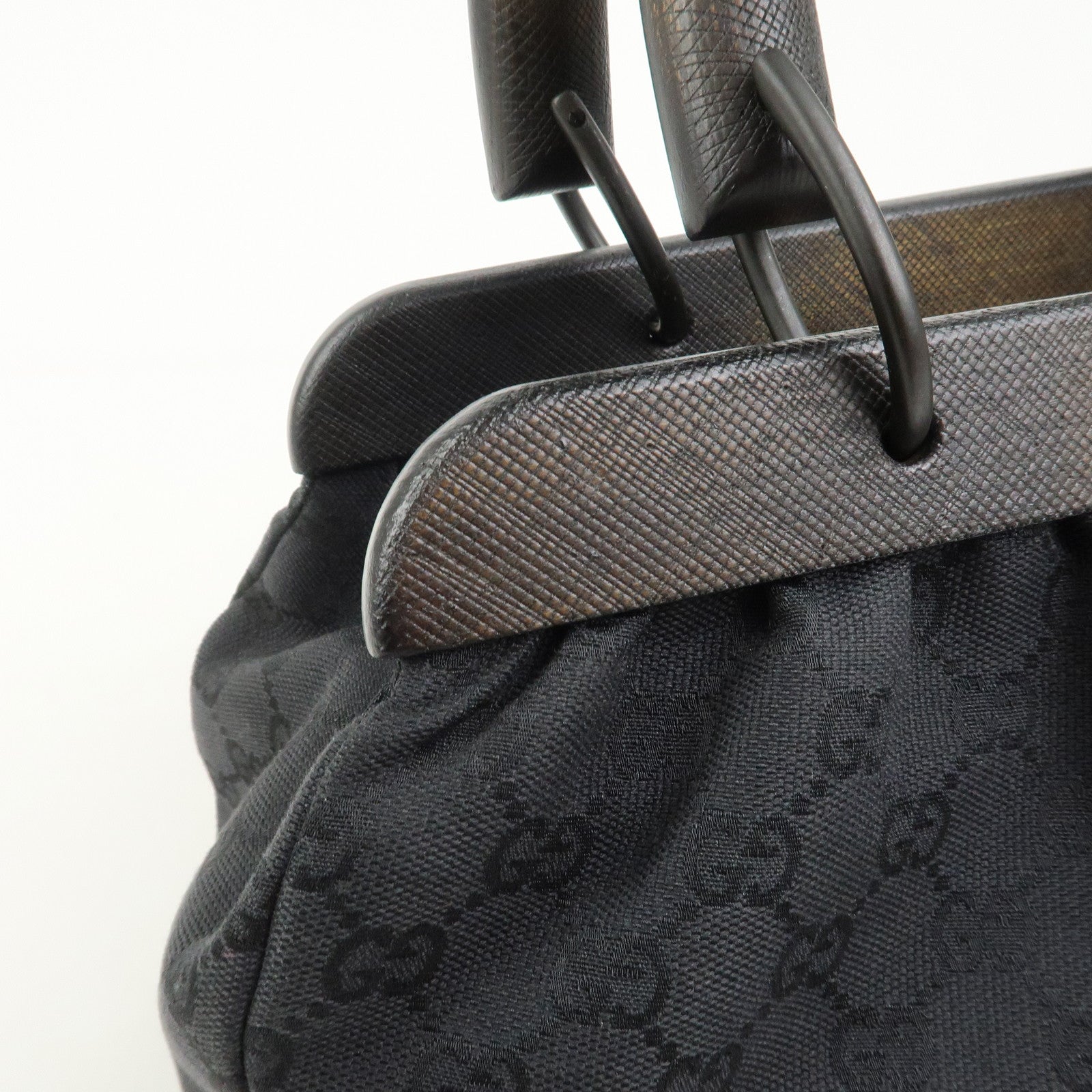 GUCCI GG Monogram Canvas Wood Handle Hand Bag Black 112683