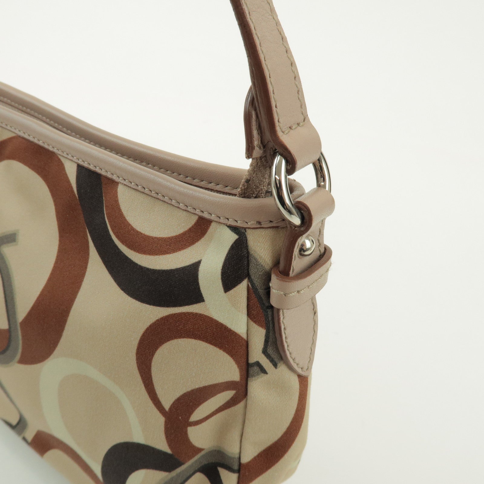 Ferragamo Gancini Nylon Leather Hand Bag Shoulder Bag Beige Brown