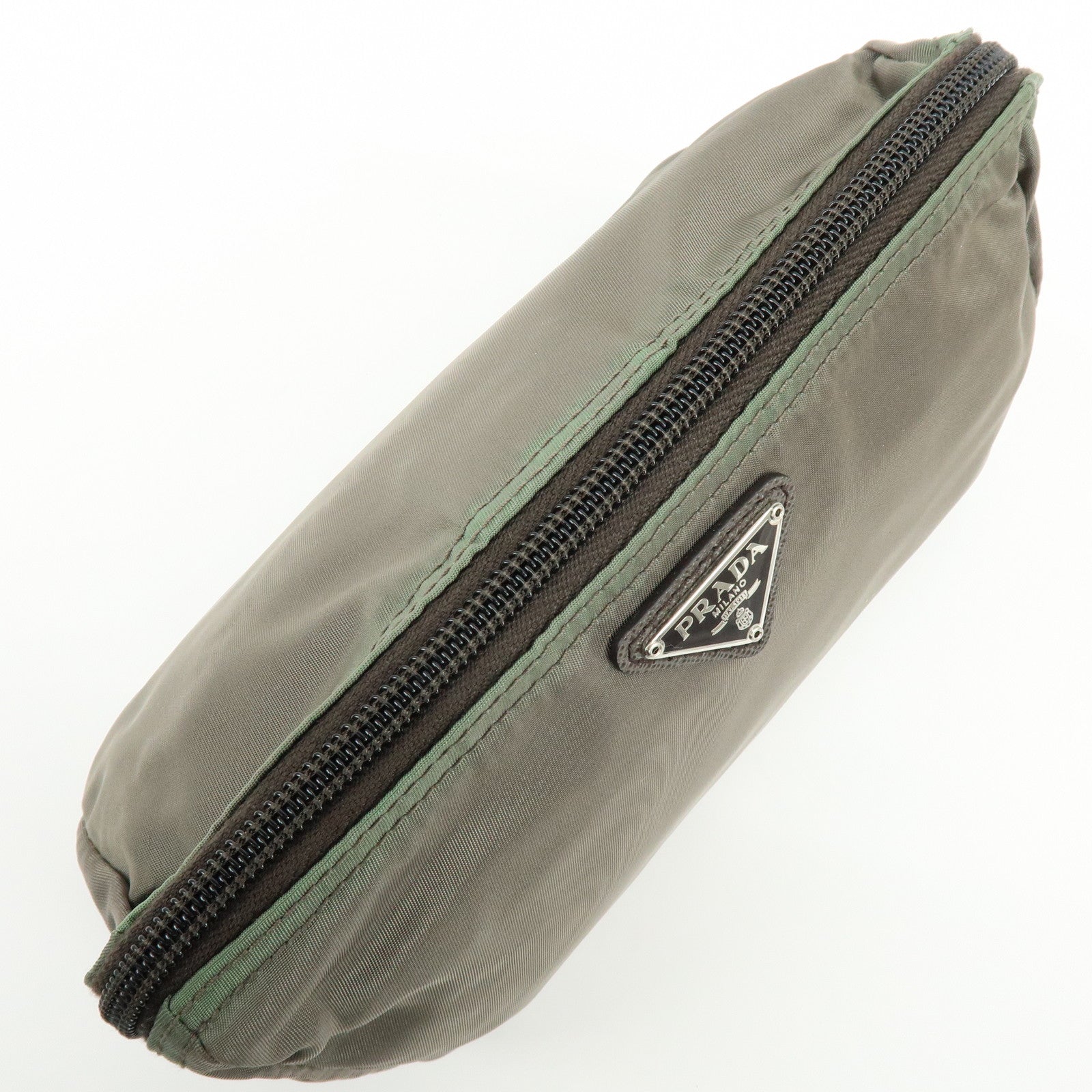 PRADA Triangle Logo Set of 2 Nylon Pouch Cosmetic Pouch Red Khaki