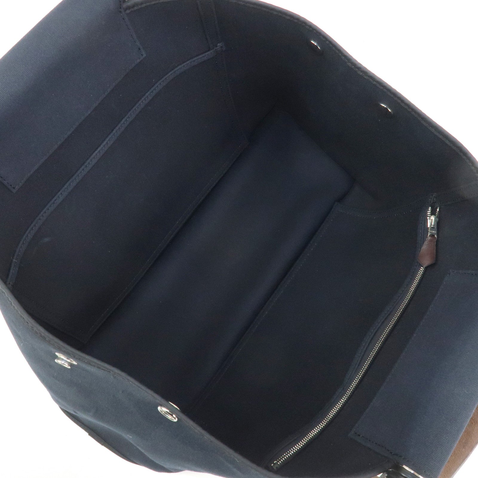 HERMES Cabas Elan PM Toile Officier Leather Tote Bag Hand Bag Black