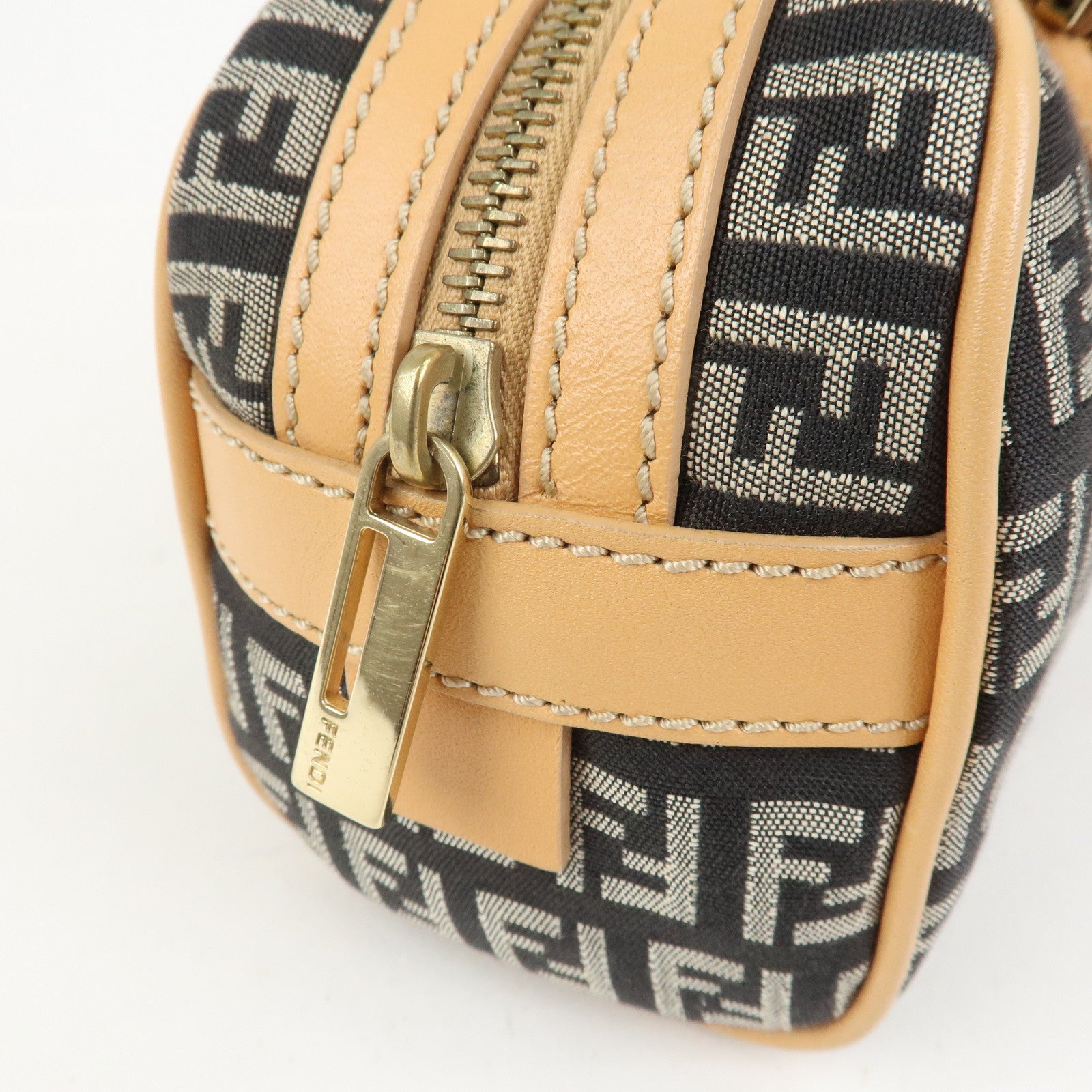 FENDI Zucchino Canvas Leather Mini Boston Bag Hand Bag Black 8BL007