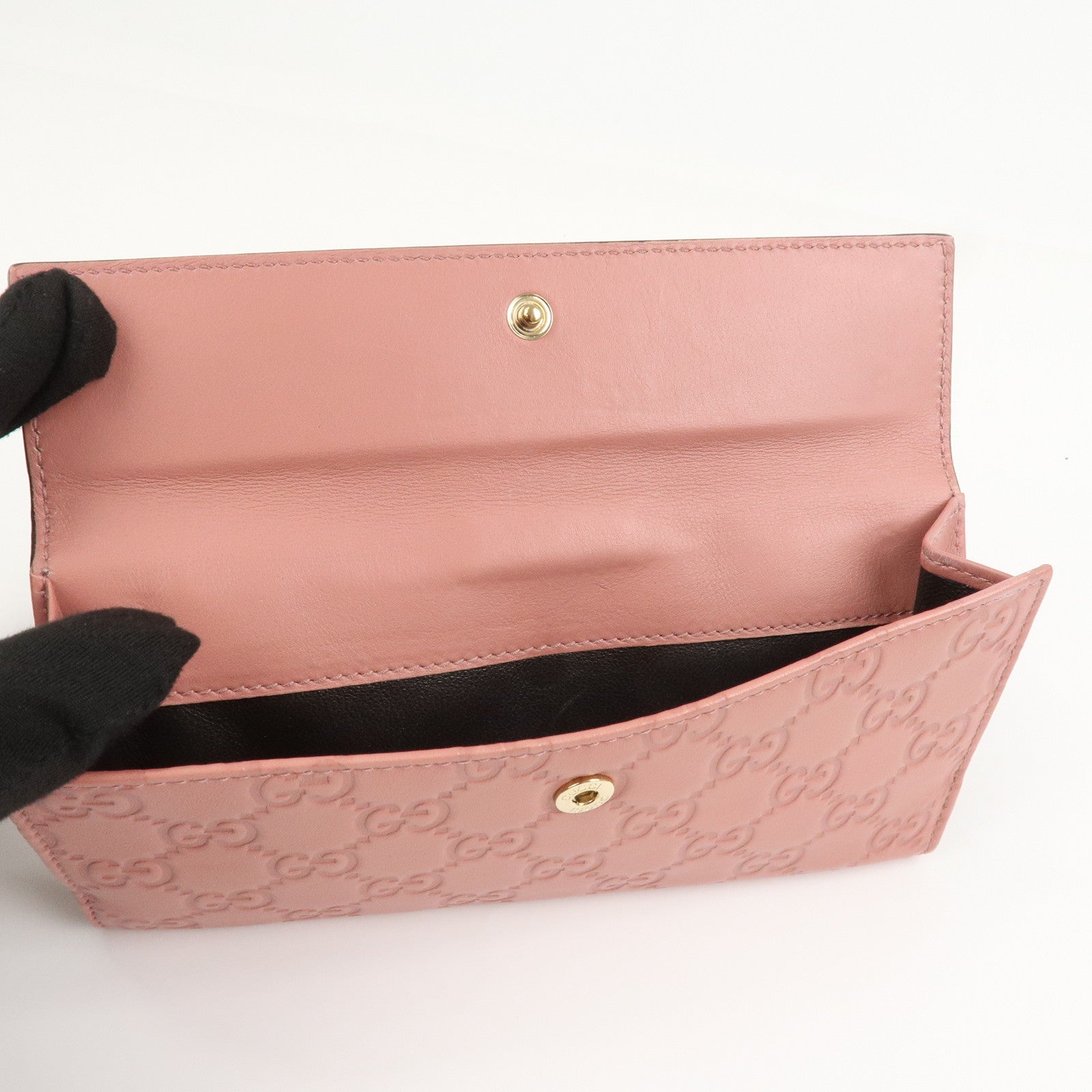 GUCCI Guccissima Leather Heart W Hook Bi-fold Wallet Pink 203550