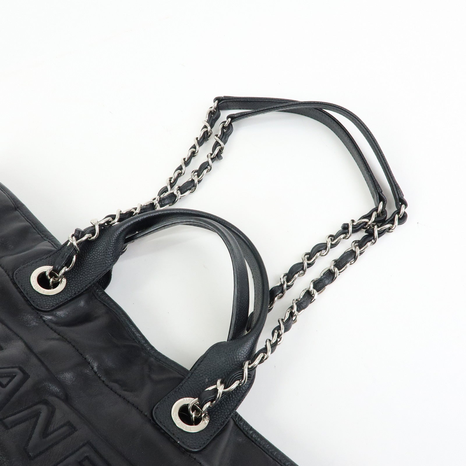 CHANEL Deauville GM Caviarskin Leather 2Way Tote Bag Black A66941