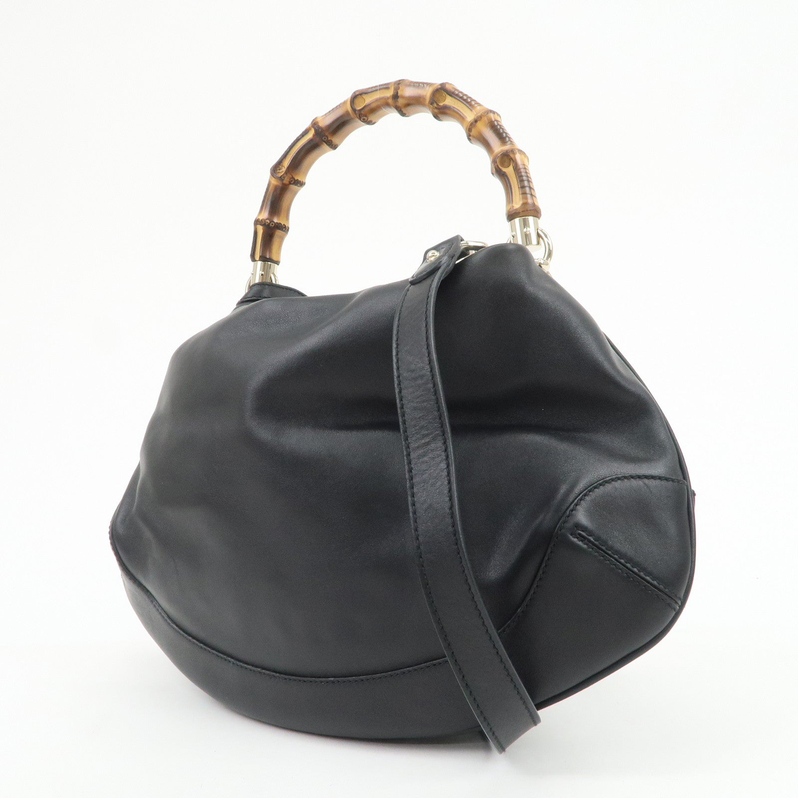 GUCCI Bamboo Leather 2Way Bag Hand Bag Shoulder Bag Black 169961