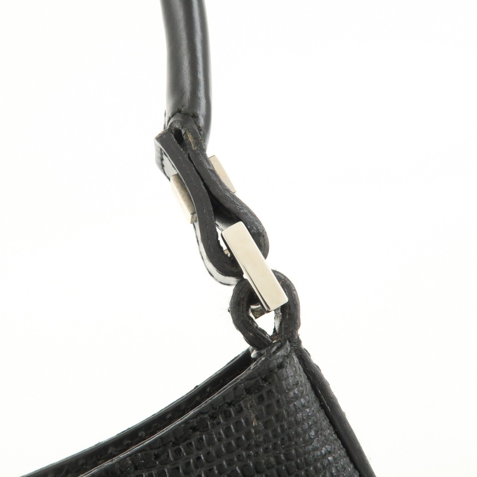 Ferragamo Embossed Leather Shoulder Bag Hand Bag Black