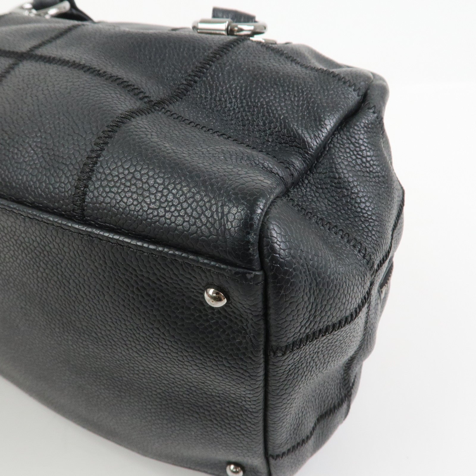 CHANEL Chocolate Bar Caviarskin Boston Bag Hand Bag Black A28023