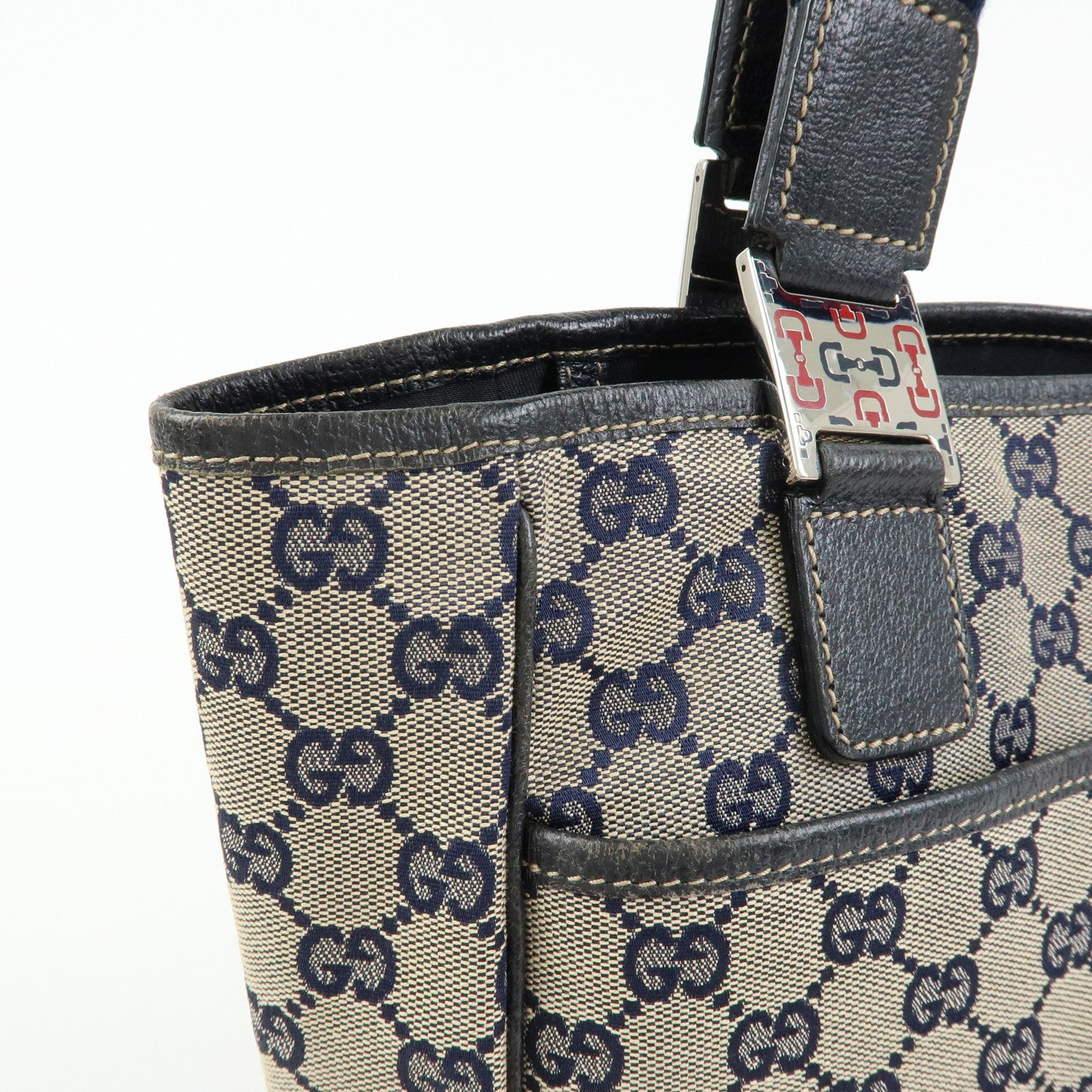 GUCCI Sherry Horsebit GG Canvas Leather Tote Bag Hand Bag 145810