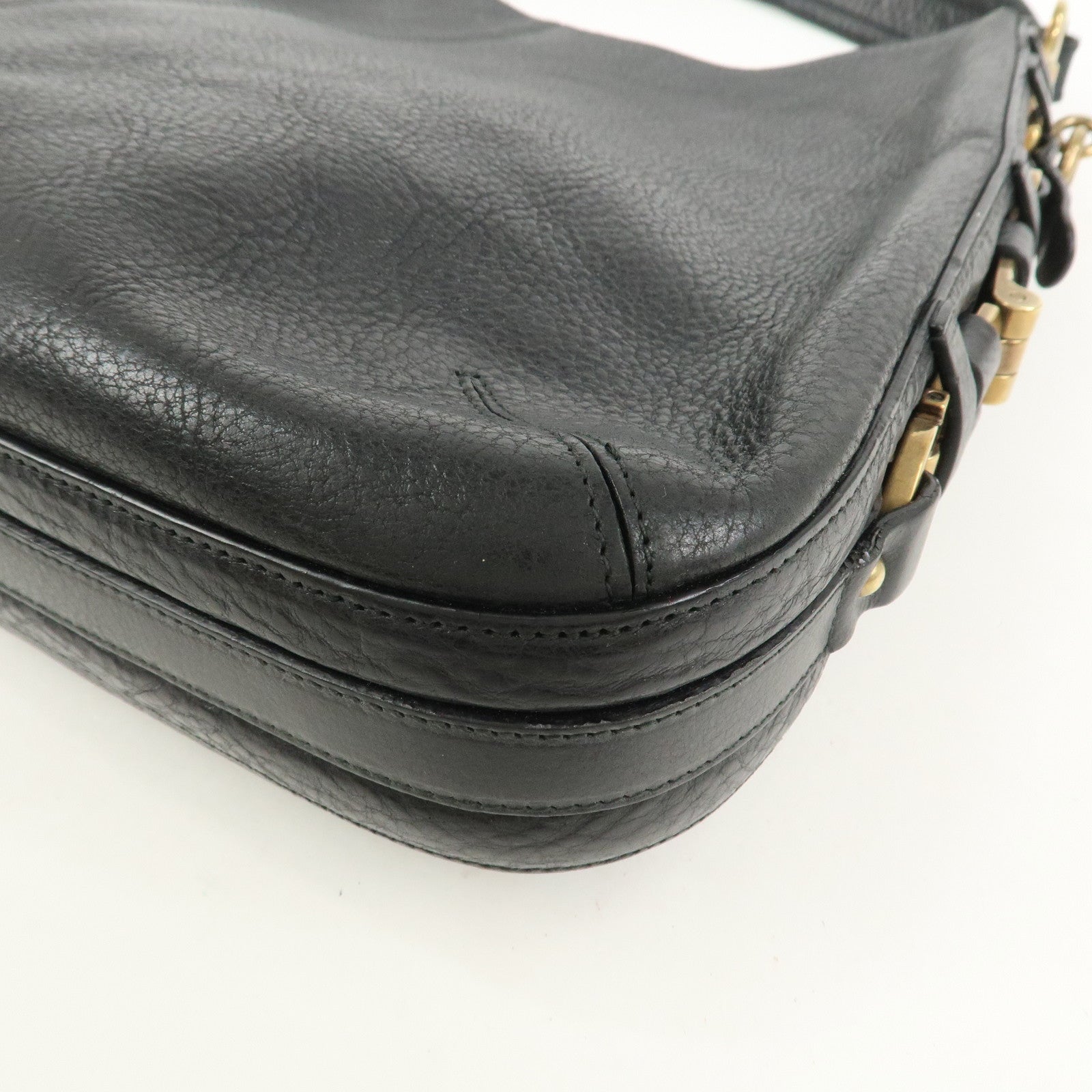 Ferragamo Gancini Calf Leather Shoulder Bag Hand Bag Black