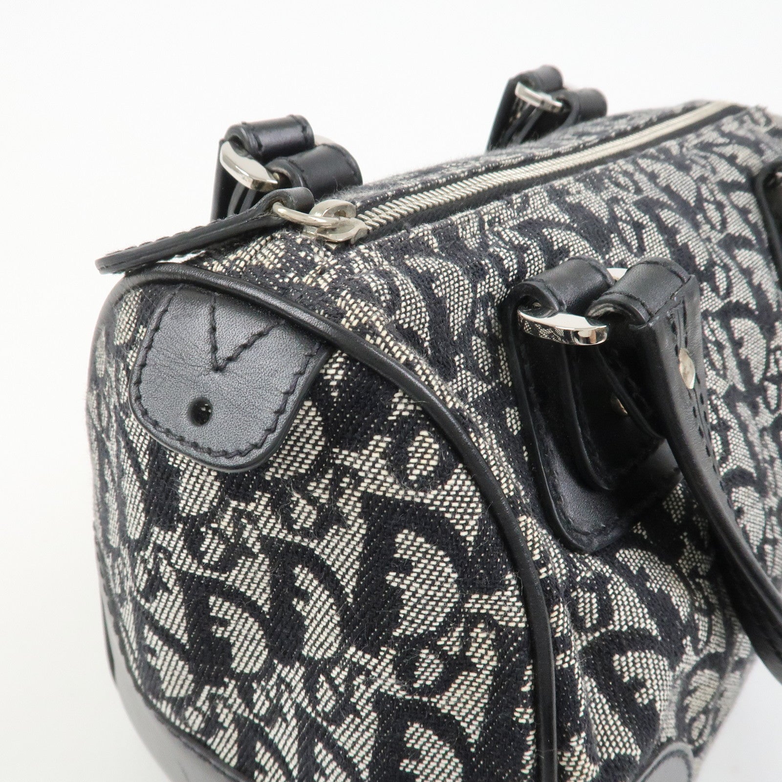 Christian Dior Trotter Canvas Leather Mini Boston Hand Bag Black