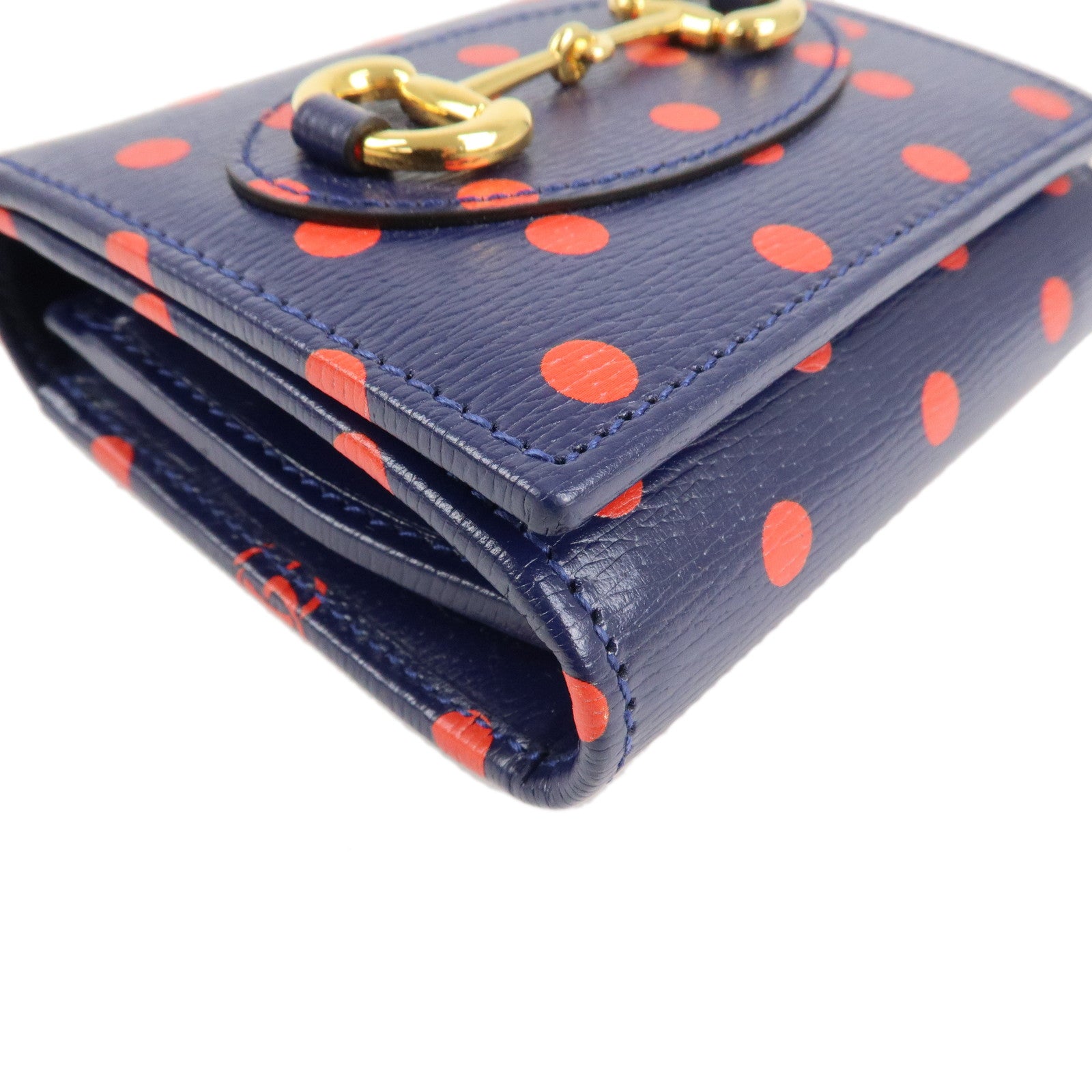 GUCCI Horsebit Dot Pattern Leather Bifold Wallet Navy Red 621891 Used