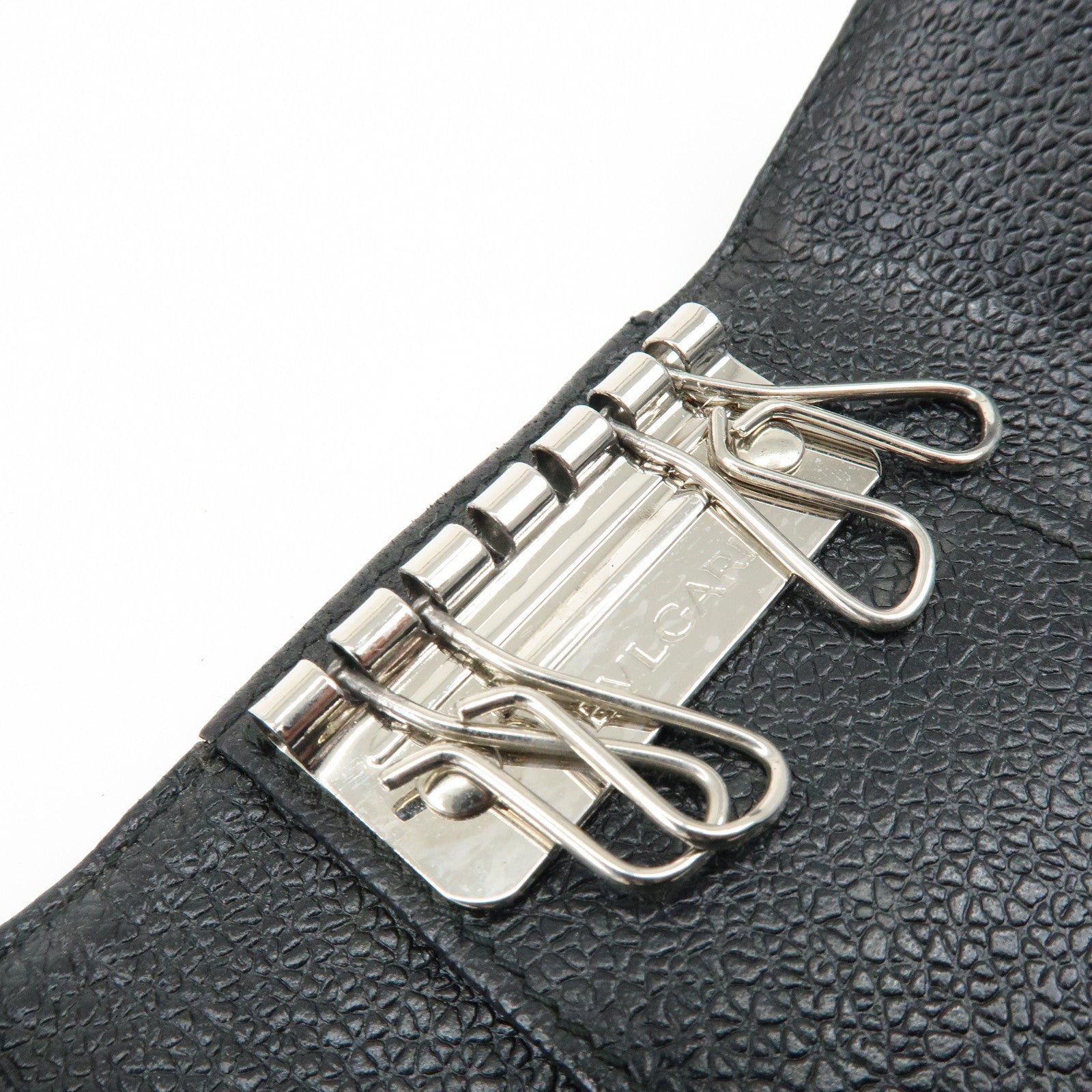 BVLGARI Millerighe Set of 2 PVC Leather Card Case Key Case Black