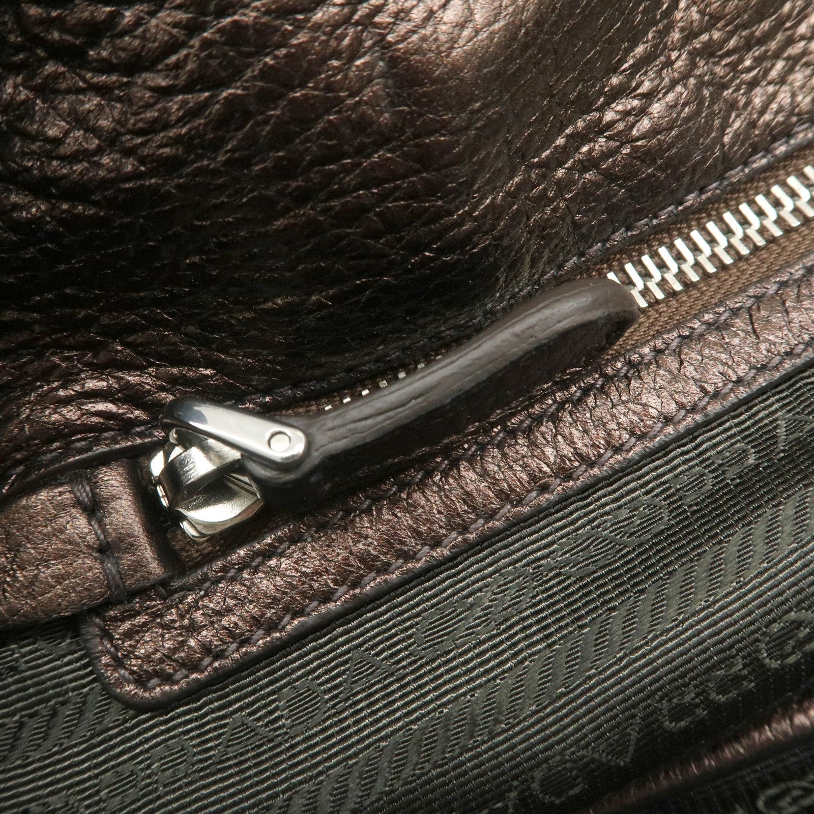 PRADA Leather 2Way Tote Bag Shoulder Bag Metallic Brown BN1713