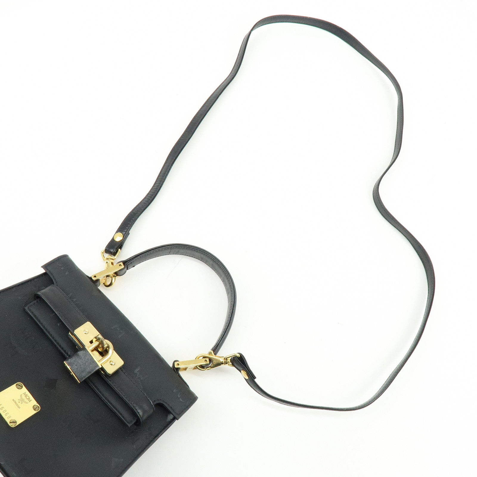 MCM Visetos PVC Leather 2Way Bag Hand Bag Shoulder Bag Black