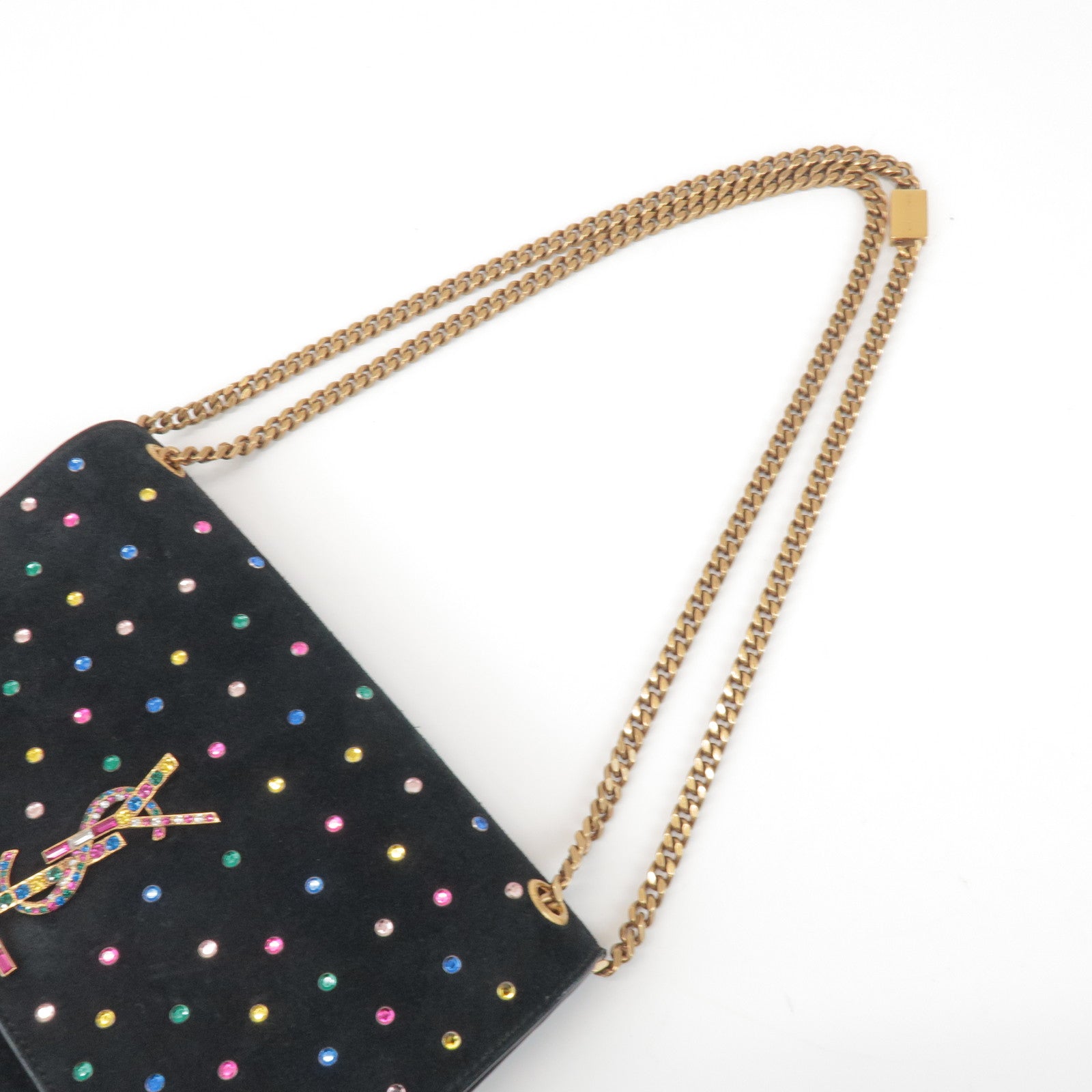 SAINT LAURENT PARIS Cassandra Suede Rhinestone Shoulder Bag 513074