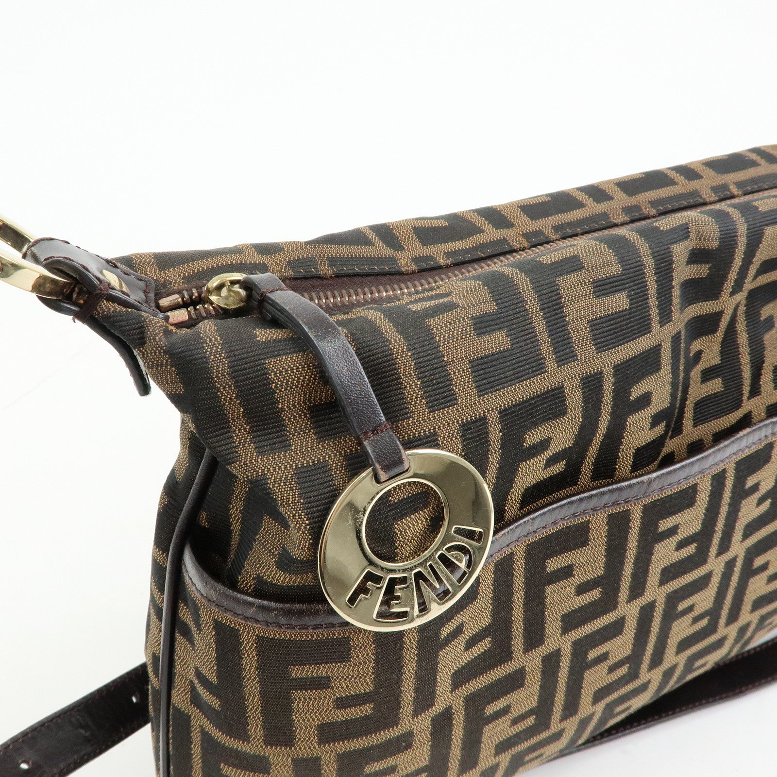 FENDI Zucca Canvas Leather Shoulder Bag Black Brown 8BT191‑JWU