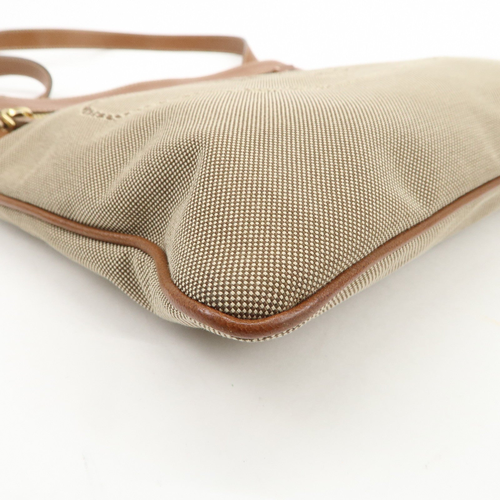 PRADA Logo Jacquard Leather Shoulder Bag Crossbody Bag Beige Brown