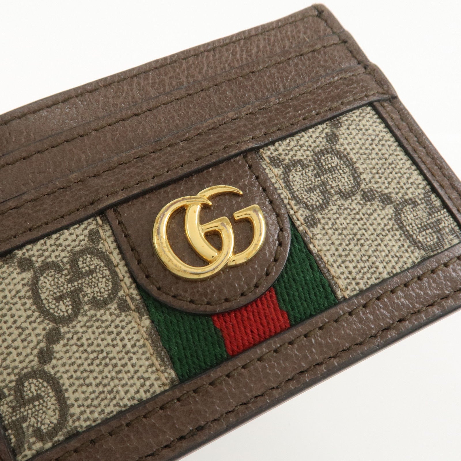 GUCCI Ophidia GG Supreme Leather Card Case Card Holder Brown 523159