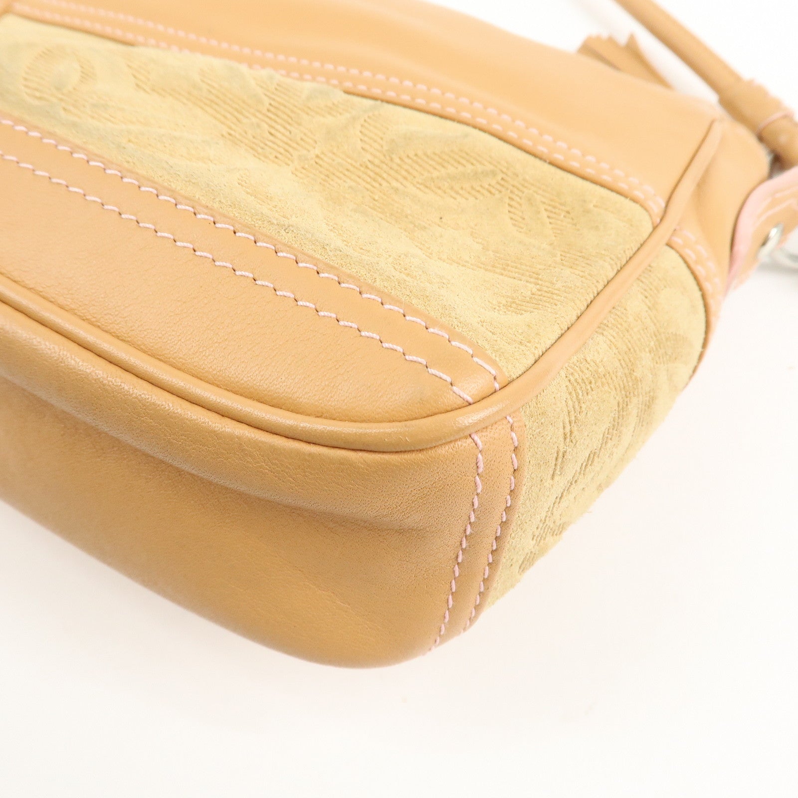 LOEWE Anagram Leather Suede Shoulder Bag Biege Silver HDW Used