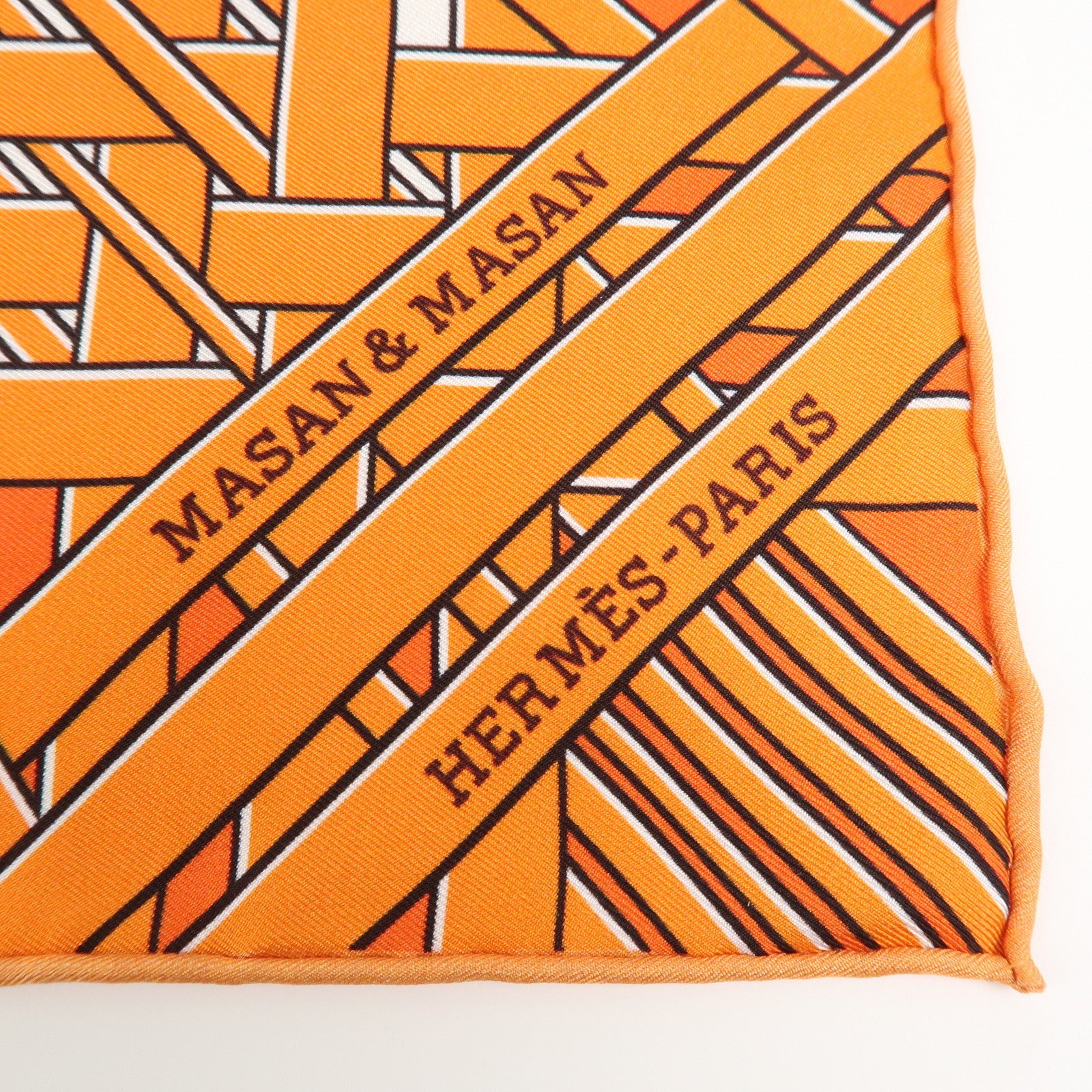 HERMES Carre 90 Silk 100% Scarf MASAN&MASAN Orange